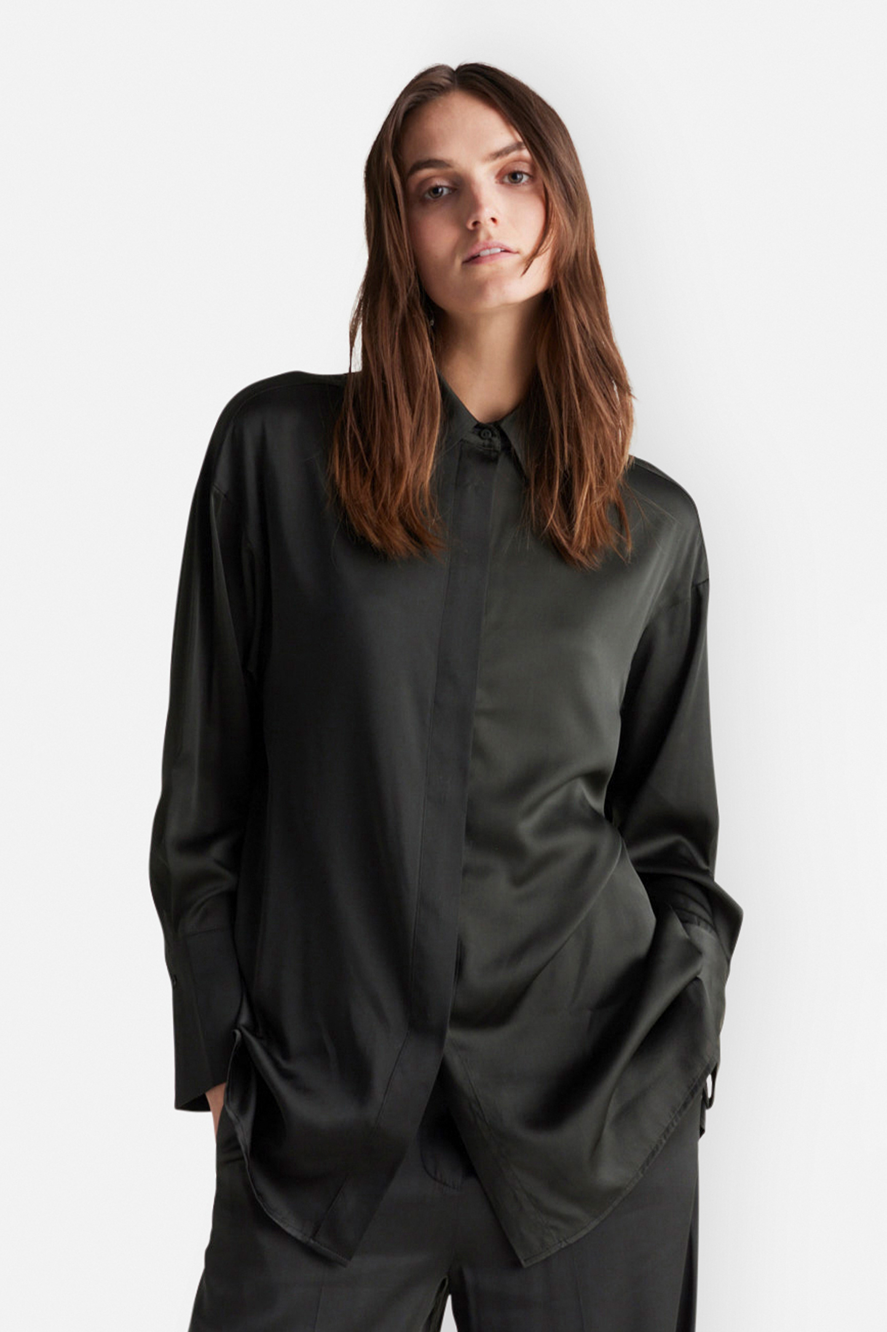 IHEART Long Silk Satin Blouse Ewelinn