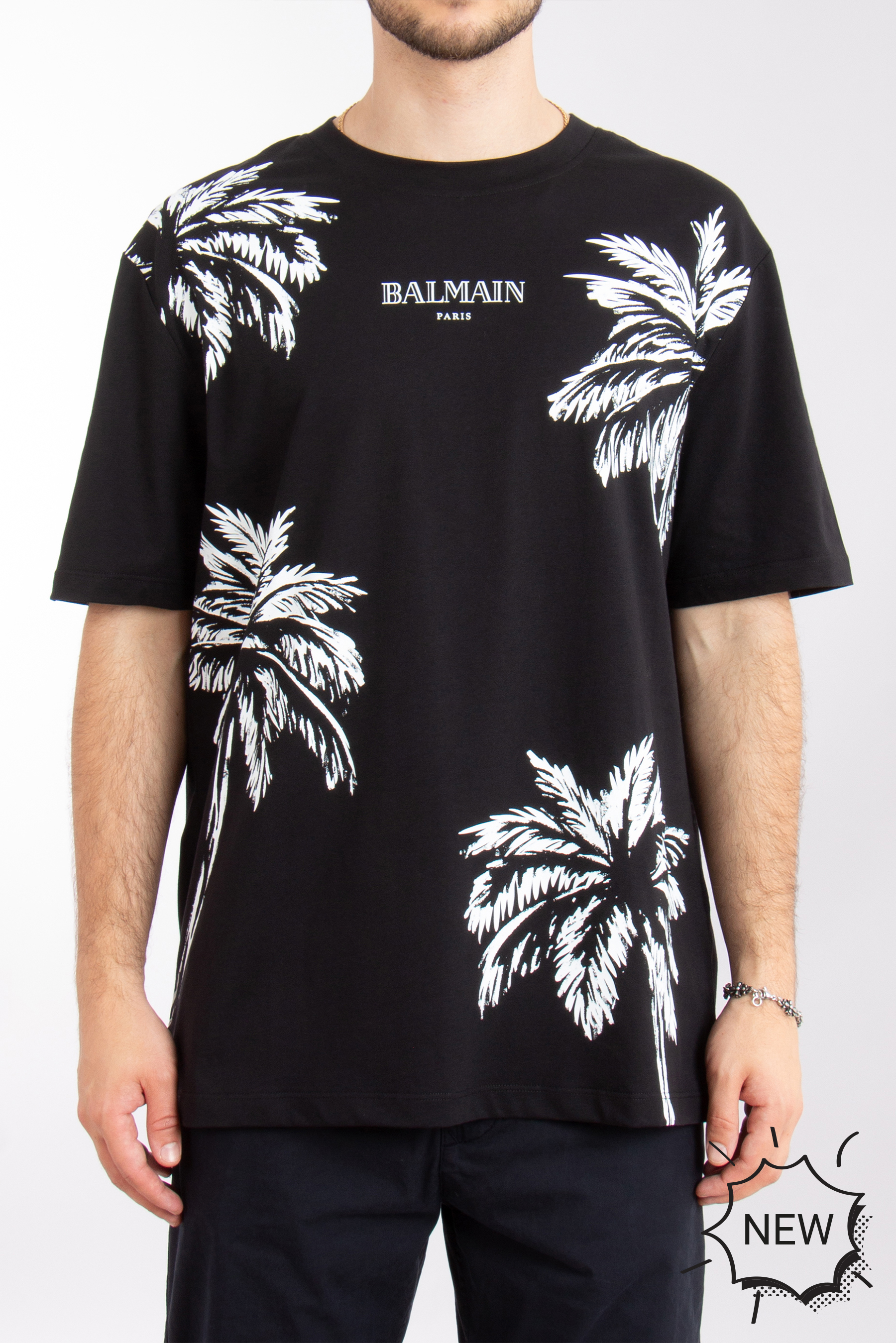 BALMAIN Palm Tree Print Cotton T-Shirt