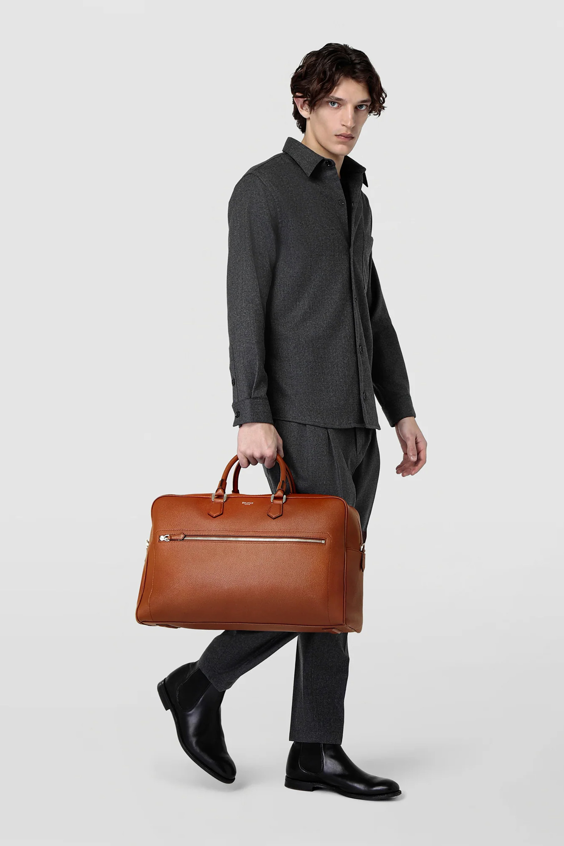 SERAPIAN Medium Cashmere Leather Weekender Bag