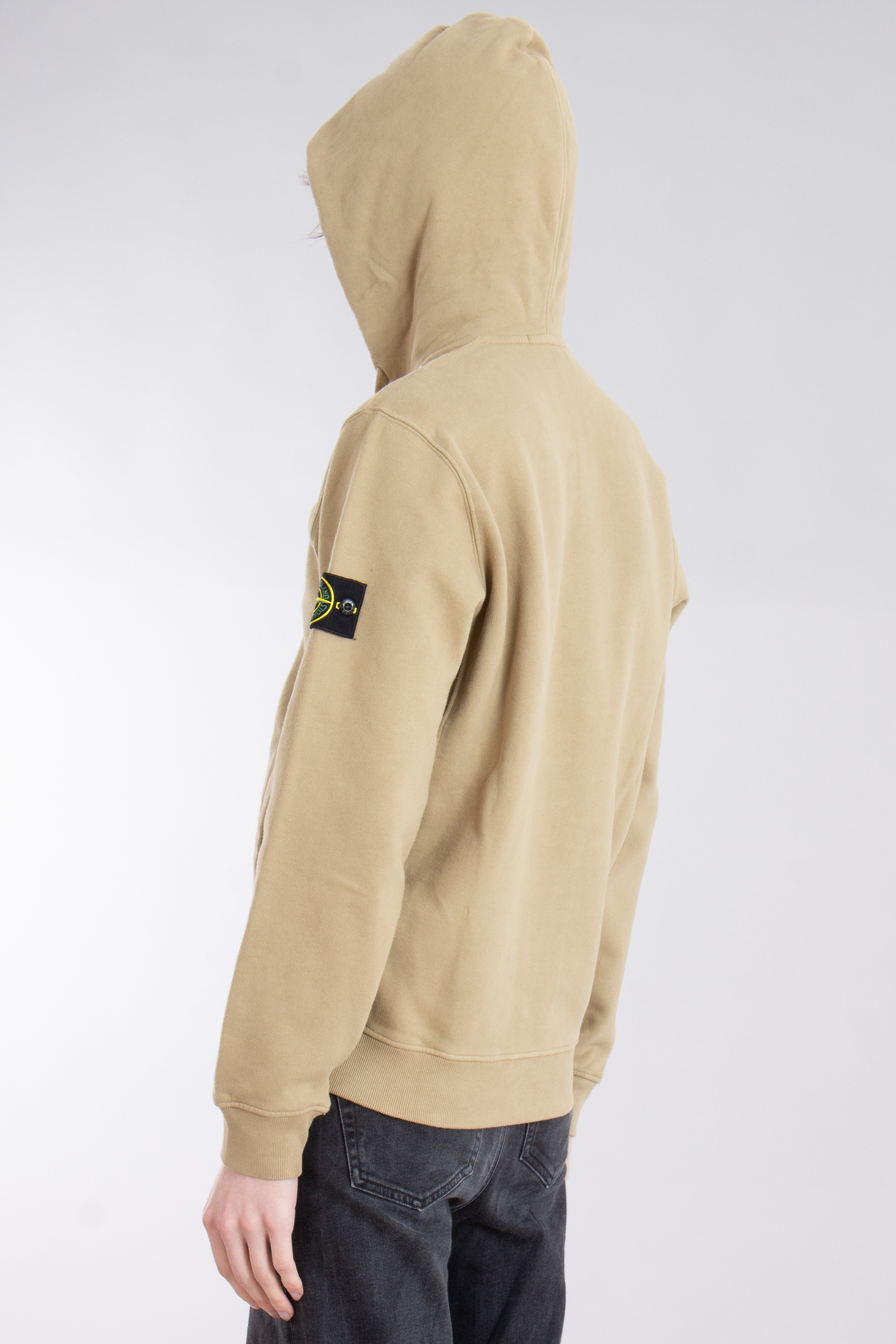 STONE ISLAND Brushed Organic Cotton Fleece Hooded Zip Up Sweatshirt