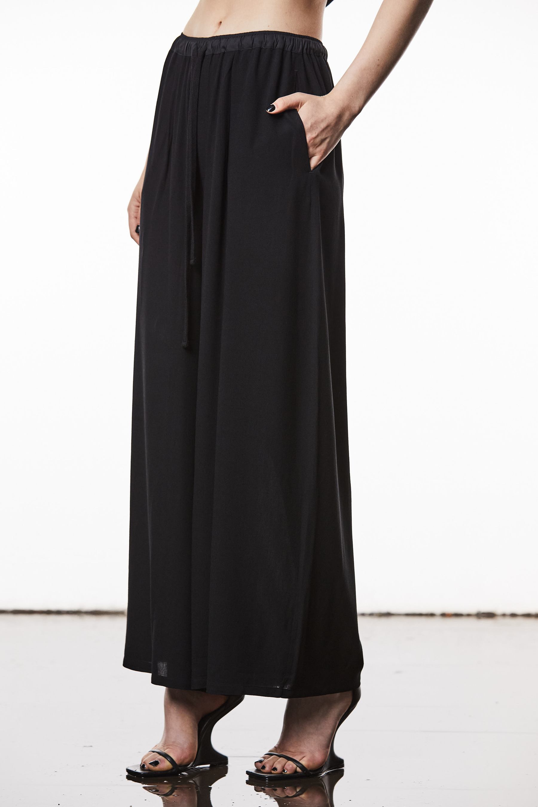 THOM KROM Wide Leg Viscose Crepe Pants