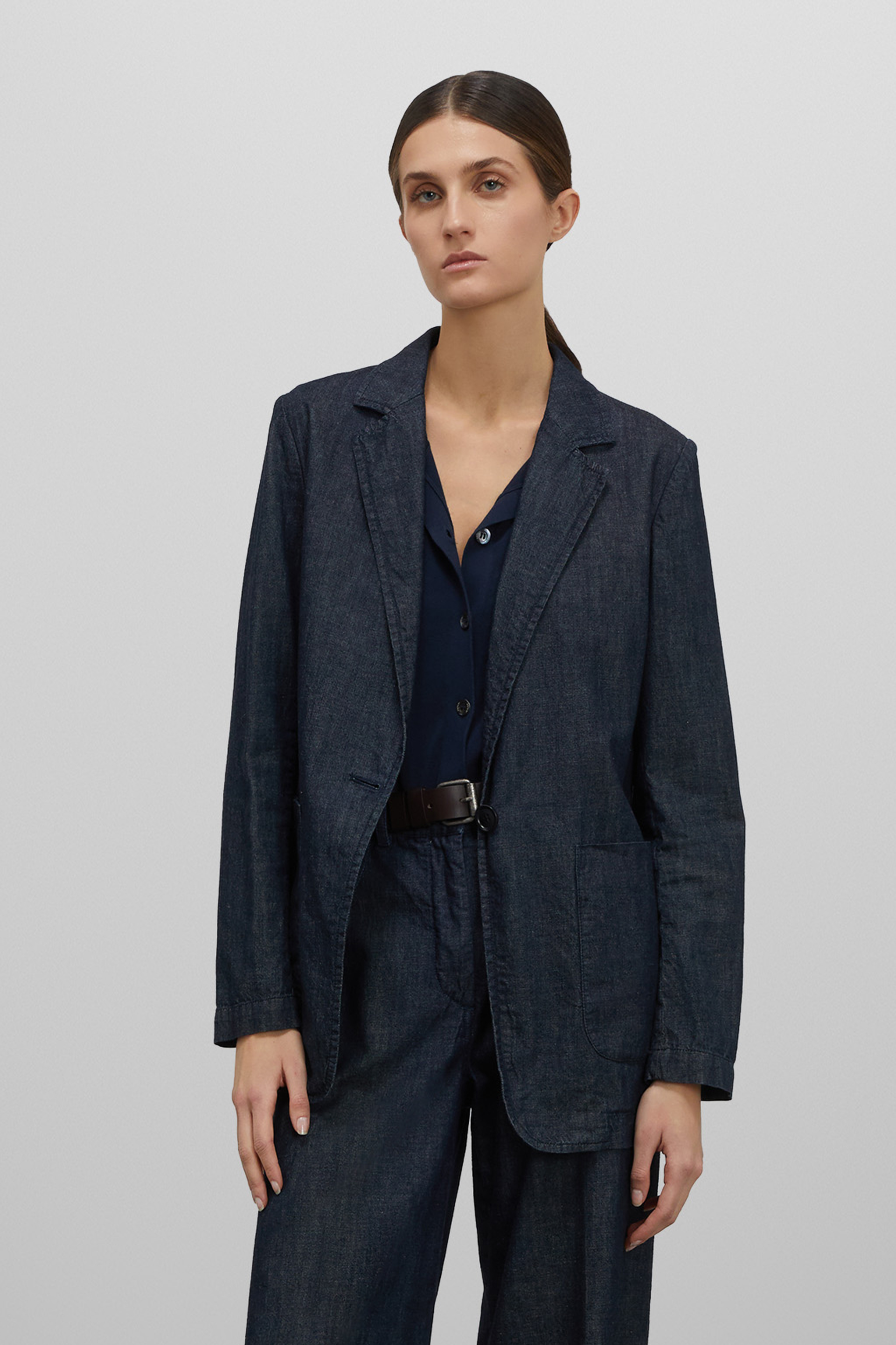 ASPESI Deconstructed Cotton Denim Blazer