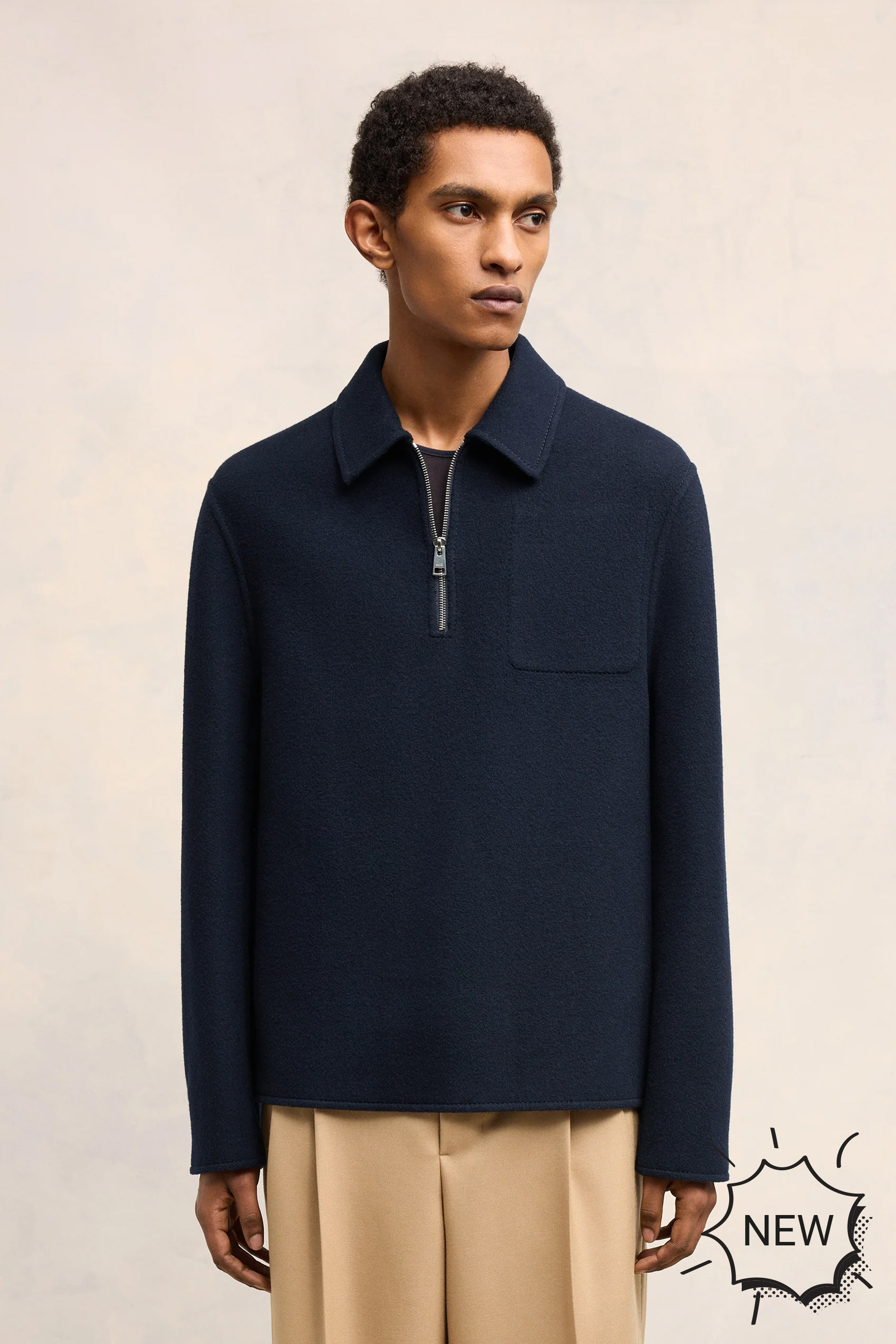 AMI PARIS Double-Face Wool-Cashmere Semi Zipped Jacket