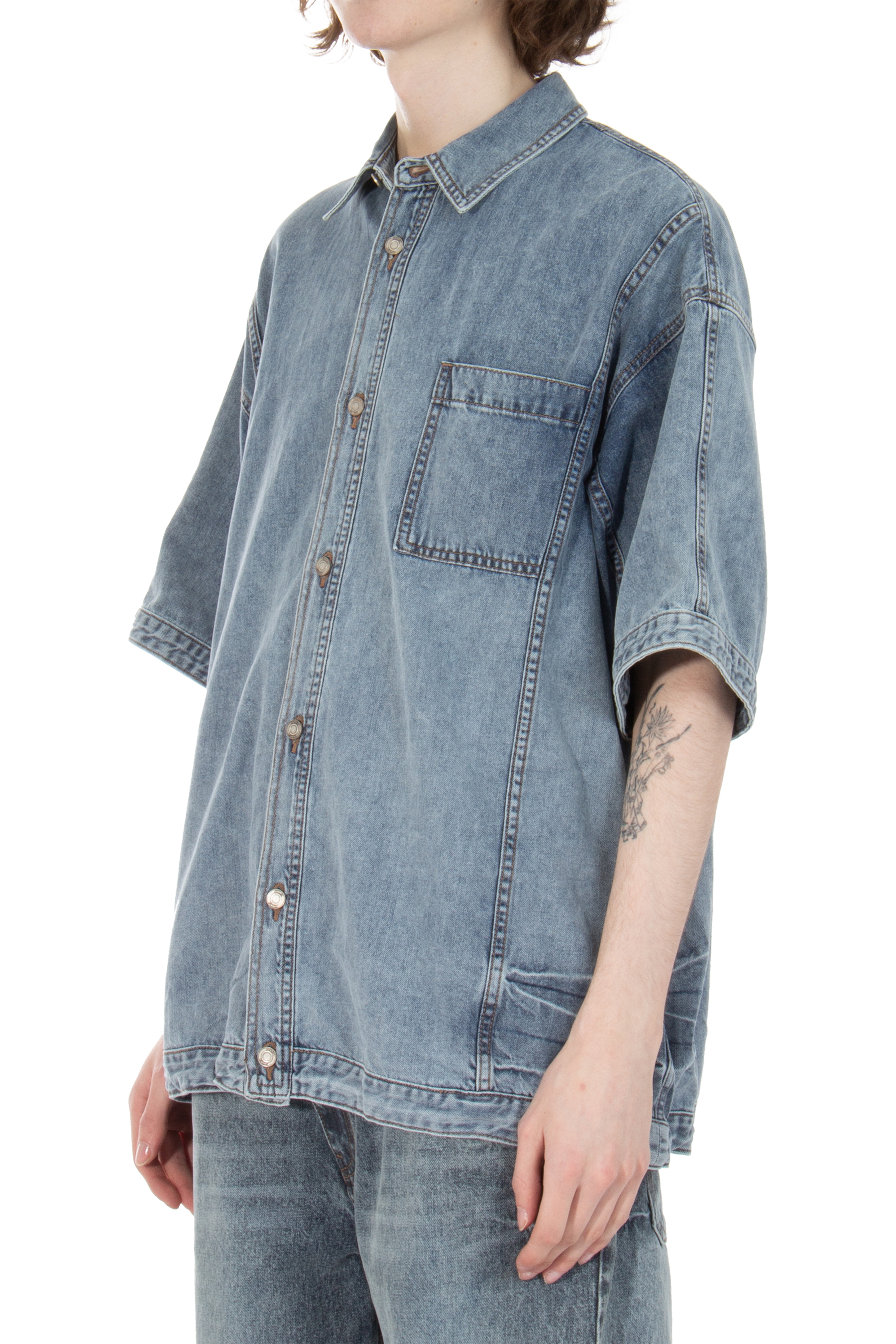 JUUN.J Oversized Cotton Denim Short-Sleeve Shirt