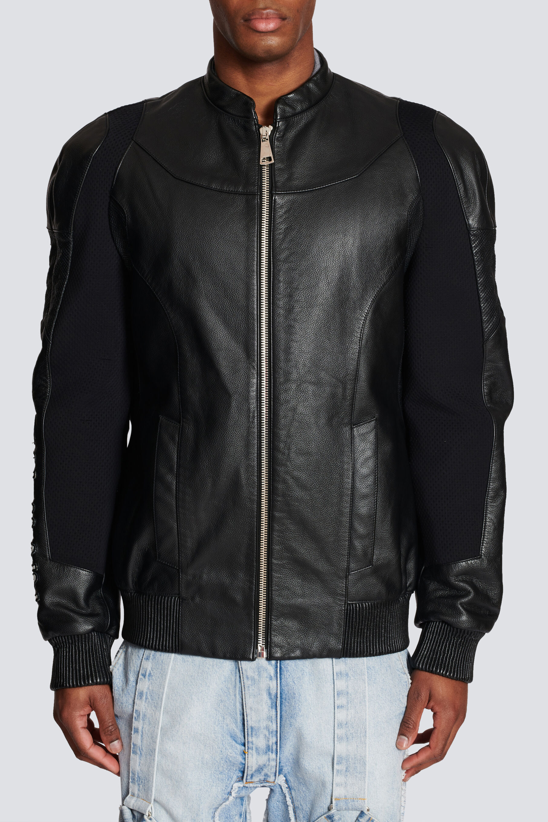 BALMAIN Logo Leather Bomber