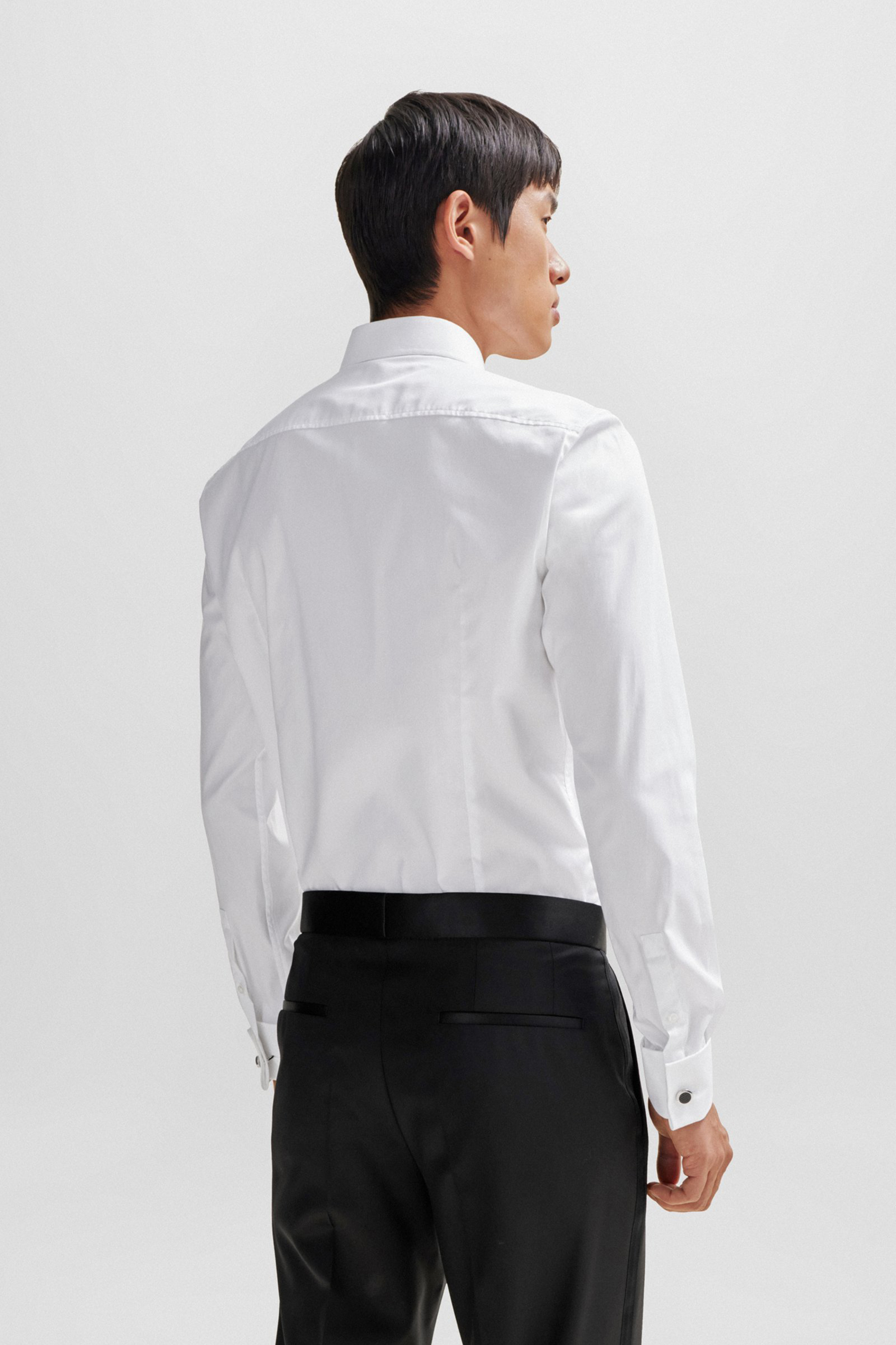 BOSS Slim Fit Cotton Poplin Tuxedo Shirt Hank