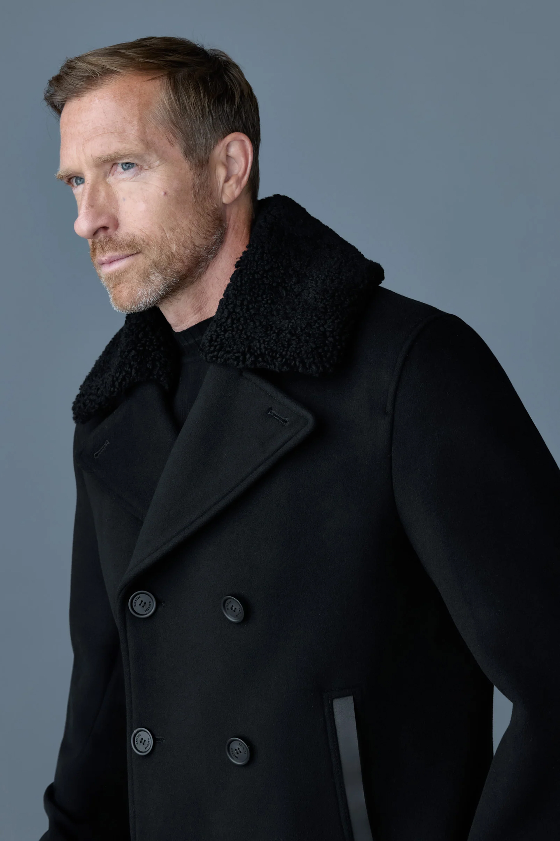 MACKAGE Shearling Trim Wool Pea Coat Cole