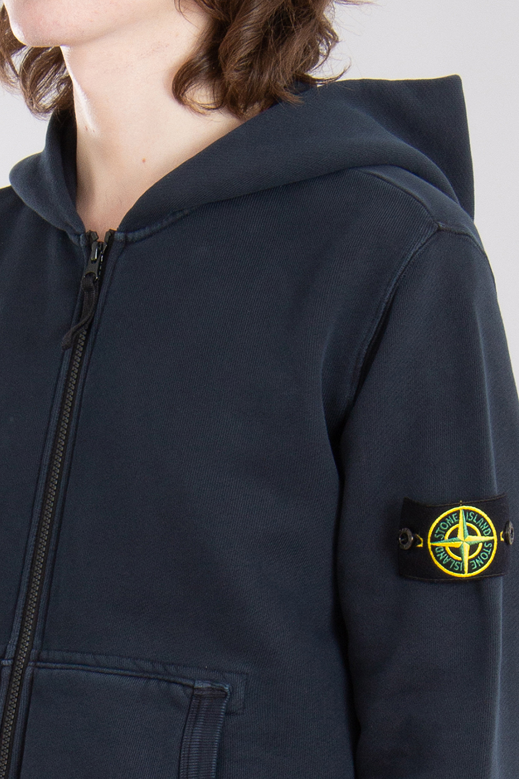 STONE ISLAND 'OLD' Effect Organic Cotton Diagonal Fleece Hooded Zip Up Sweatshirt