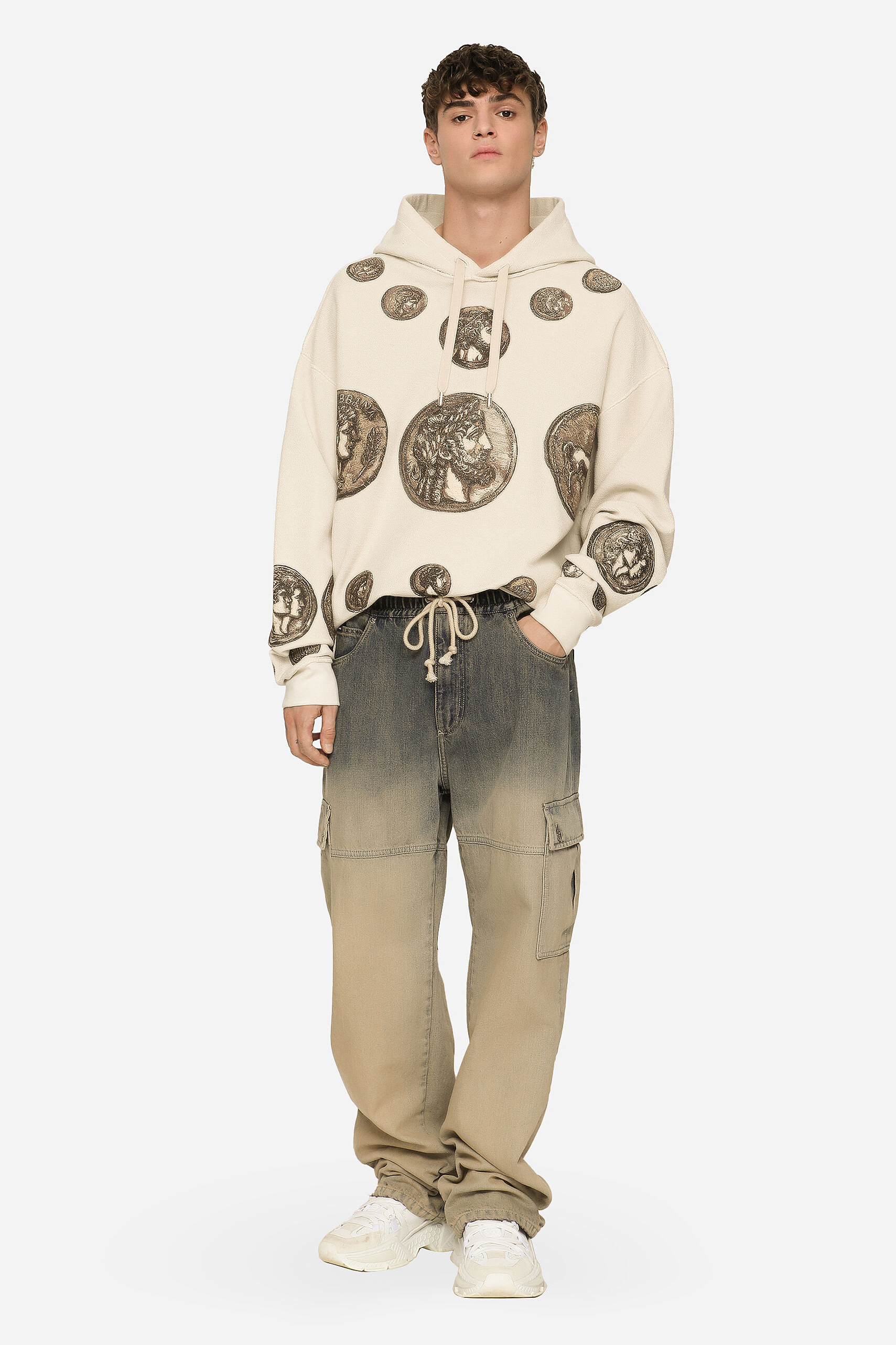 DOLCE & GABBANA Oversized Roman Coin Print Cotton Hoodie