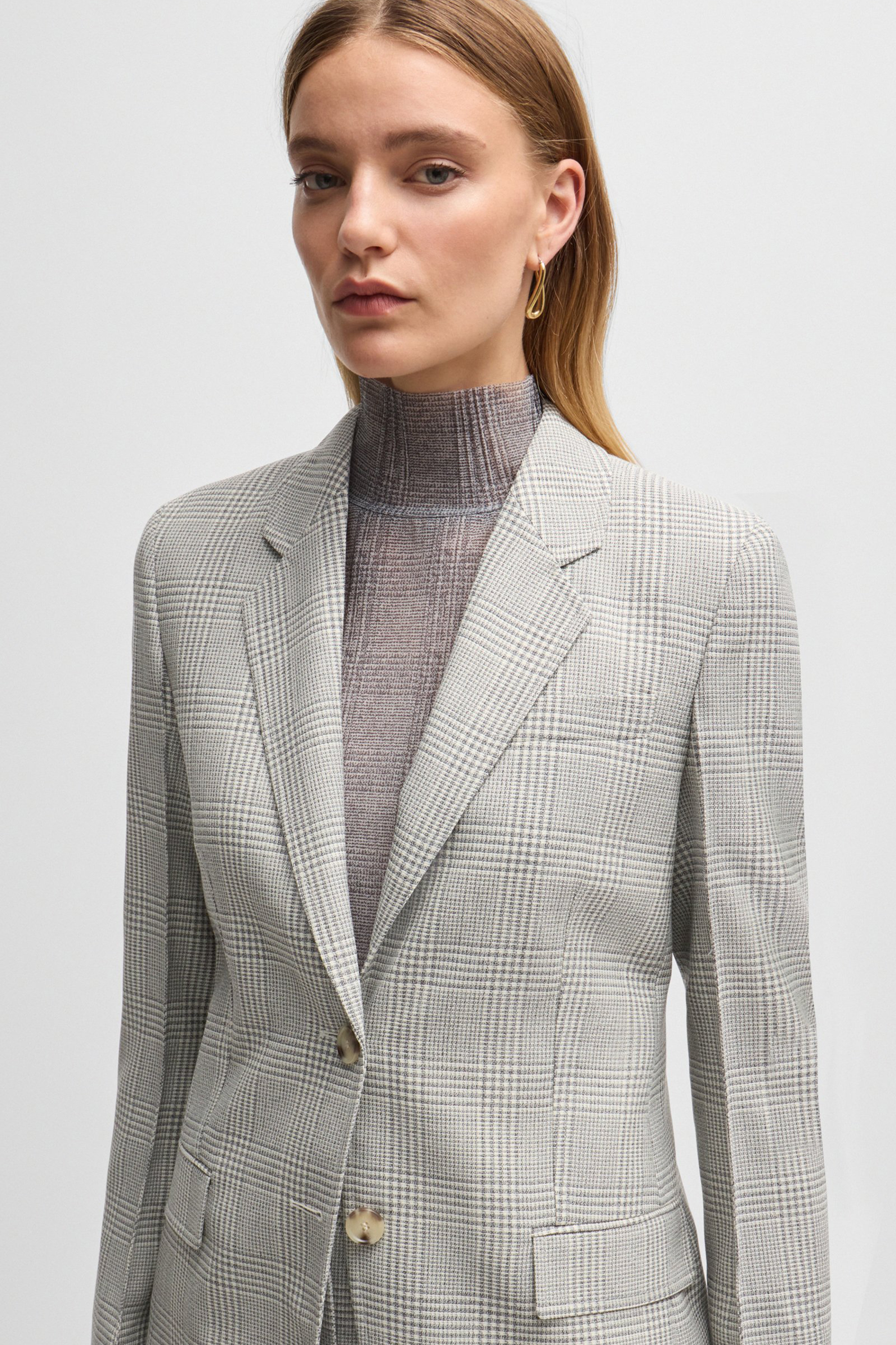 BOSS Checked Virgin Wool Crepe Blazer Jacketa