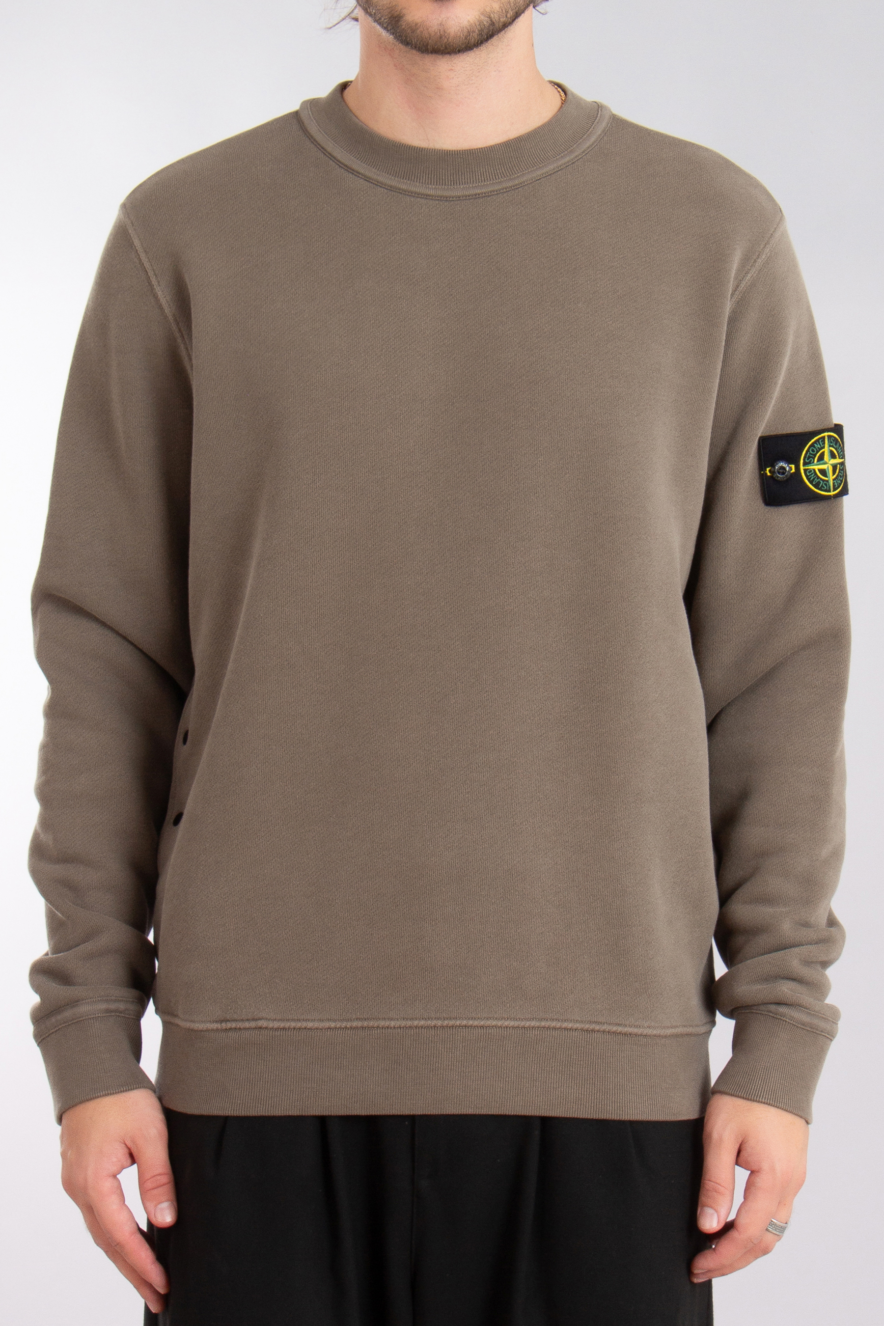 STONE ISLAND 'Old' Effect Organic Cotton Diagonal Fleece Sweatshirt