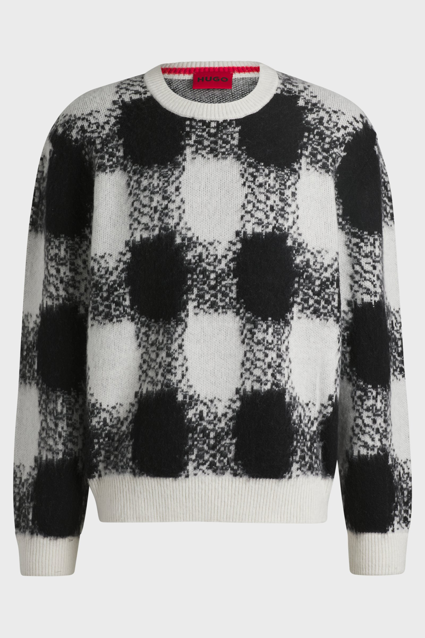 HUGO Oversized Checked Jacquard Knit Sweater Shequer