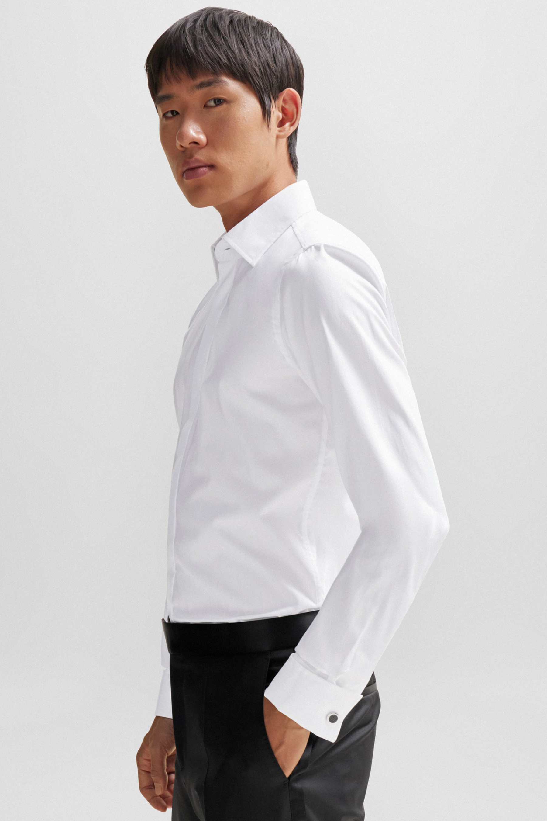 BOSS Slim Fit Cotton Poplin Tuxedo Shirt Hank