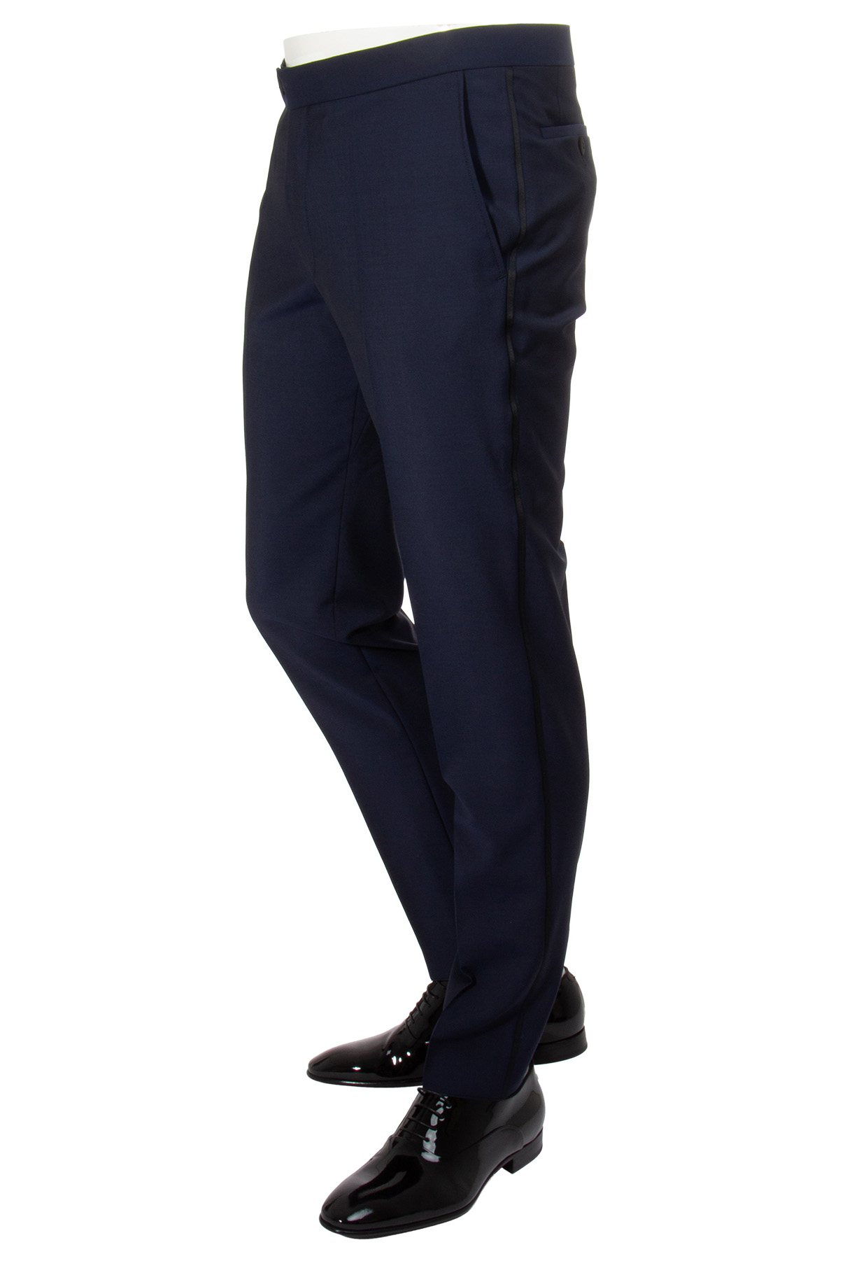 DRESSLER Shaped Fit Wool-Mohair Blend Tuxedo Pants Jade