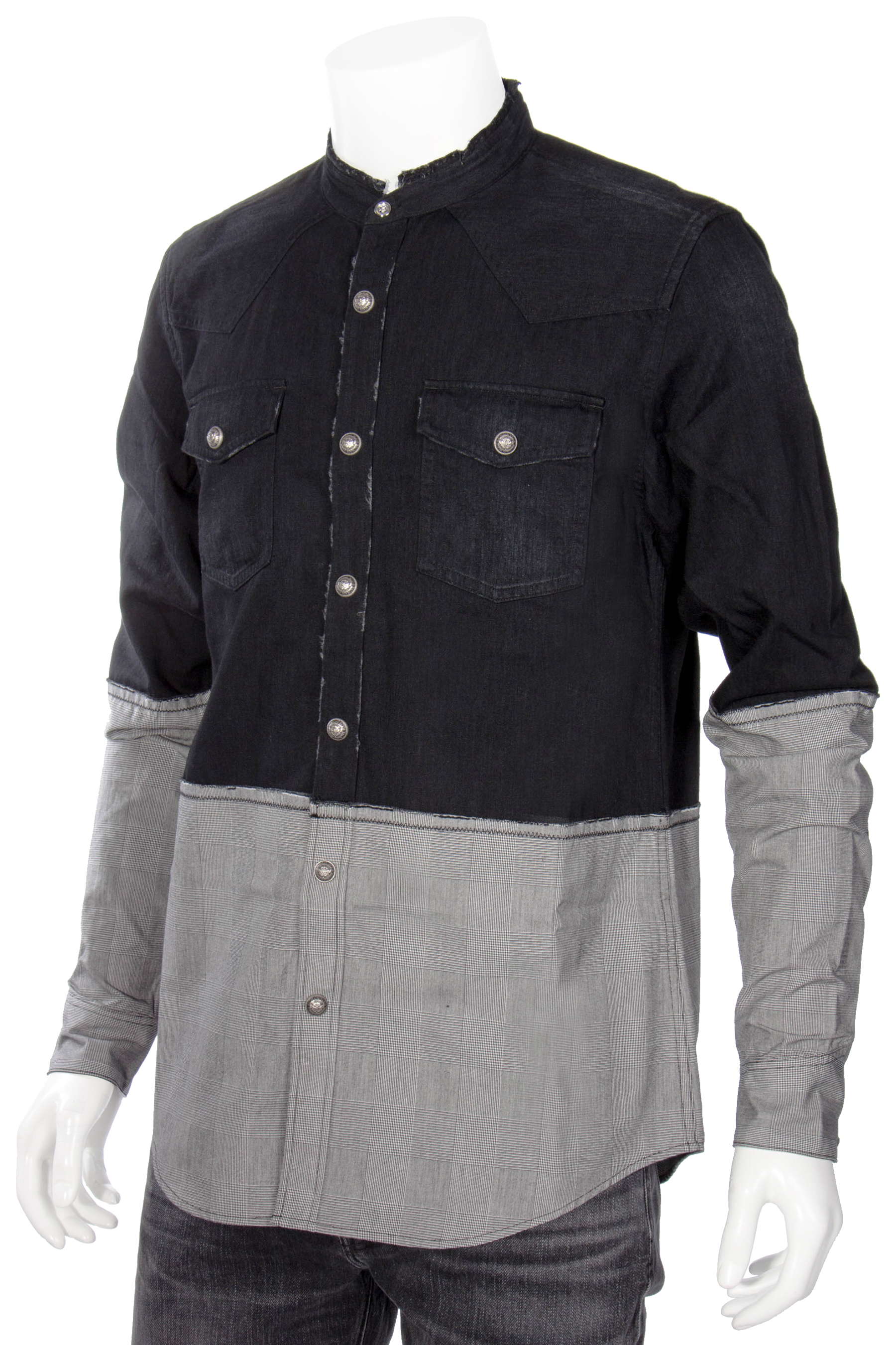 BALMAIN Denim-Check-Mix Shirt