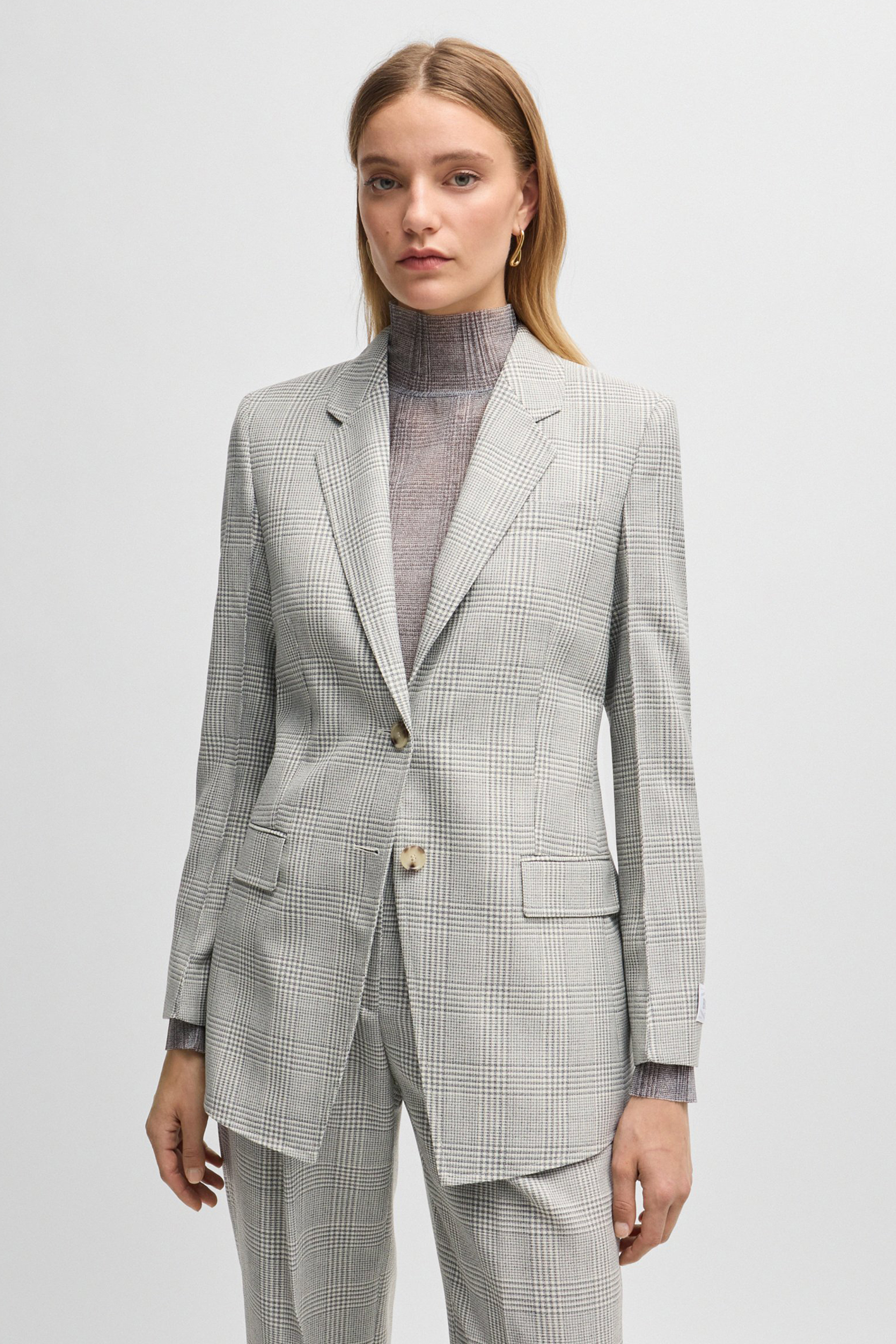 BOSS Checked Virgin Wool Crepe Blazer Jacketa