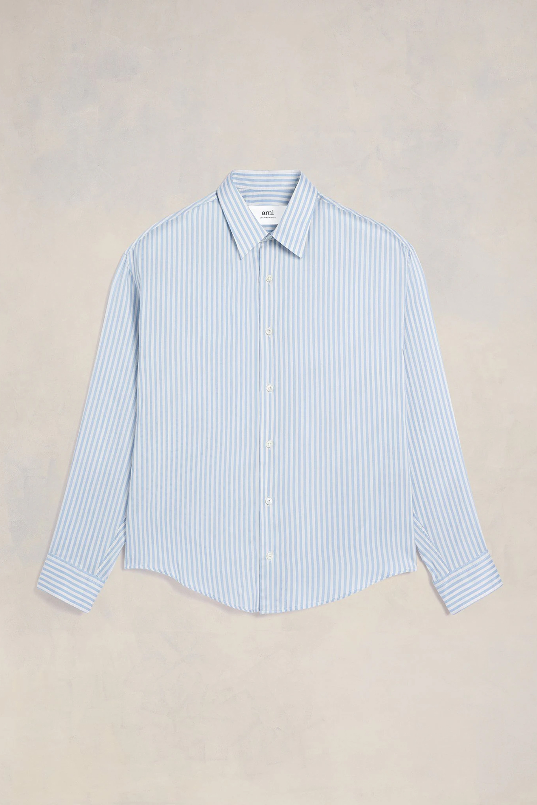 AMI PARIS Striped Silk Blend Canvas Shirt