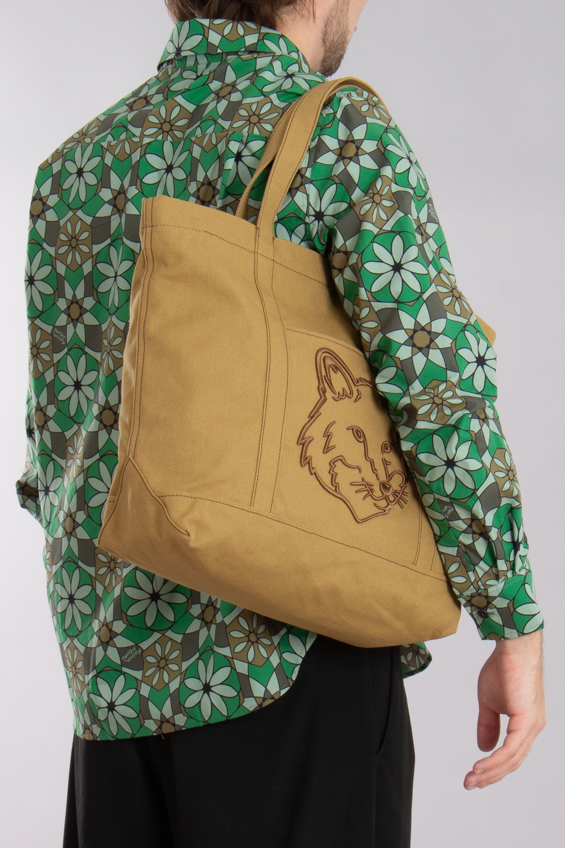 MAISON KITSUNÉ Large Fox Head Coated Canvas Tote Bag 