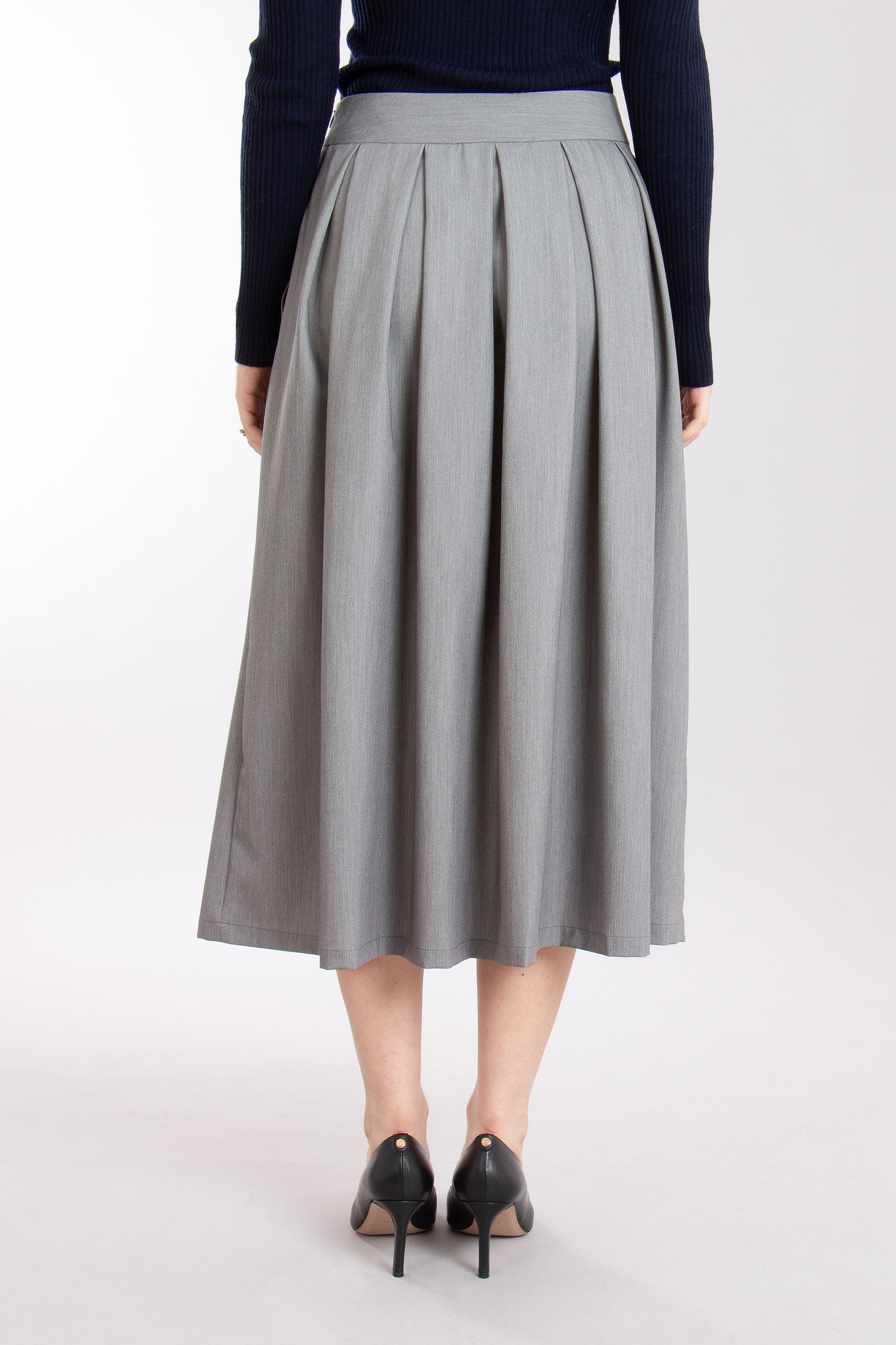 0039 ITALY Pleated Stretch Flannel Midi Skirt Kylie