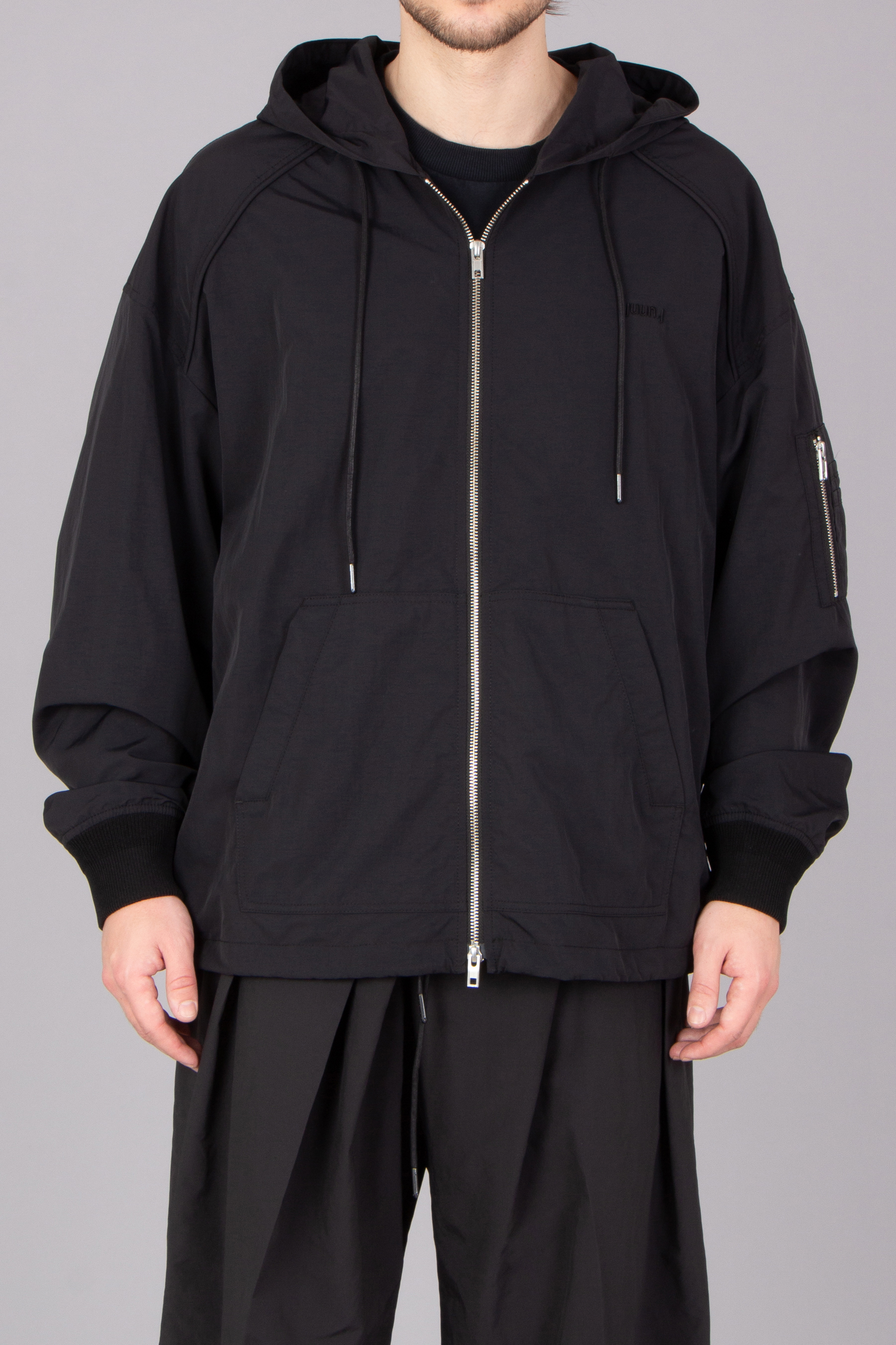 JUUN.J Oversized Puckering Nylon Zip-Up Hoodie