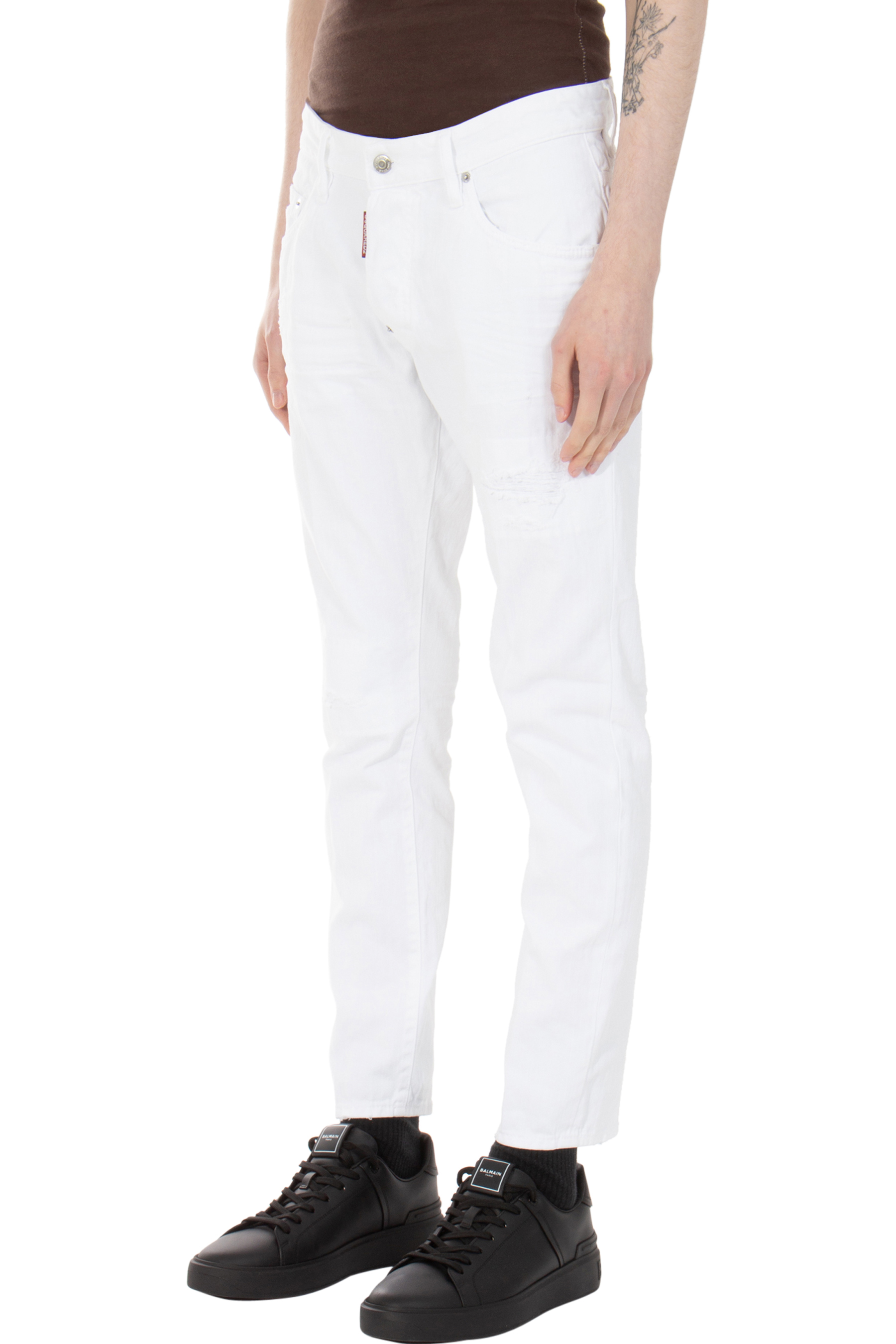 DSQUARED2 White Bull Cotton Stretch Denim Skater Jeans