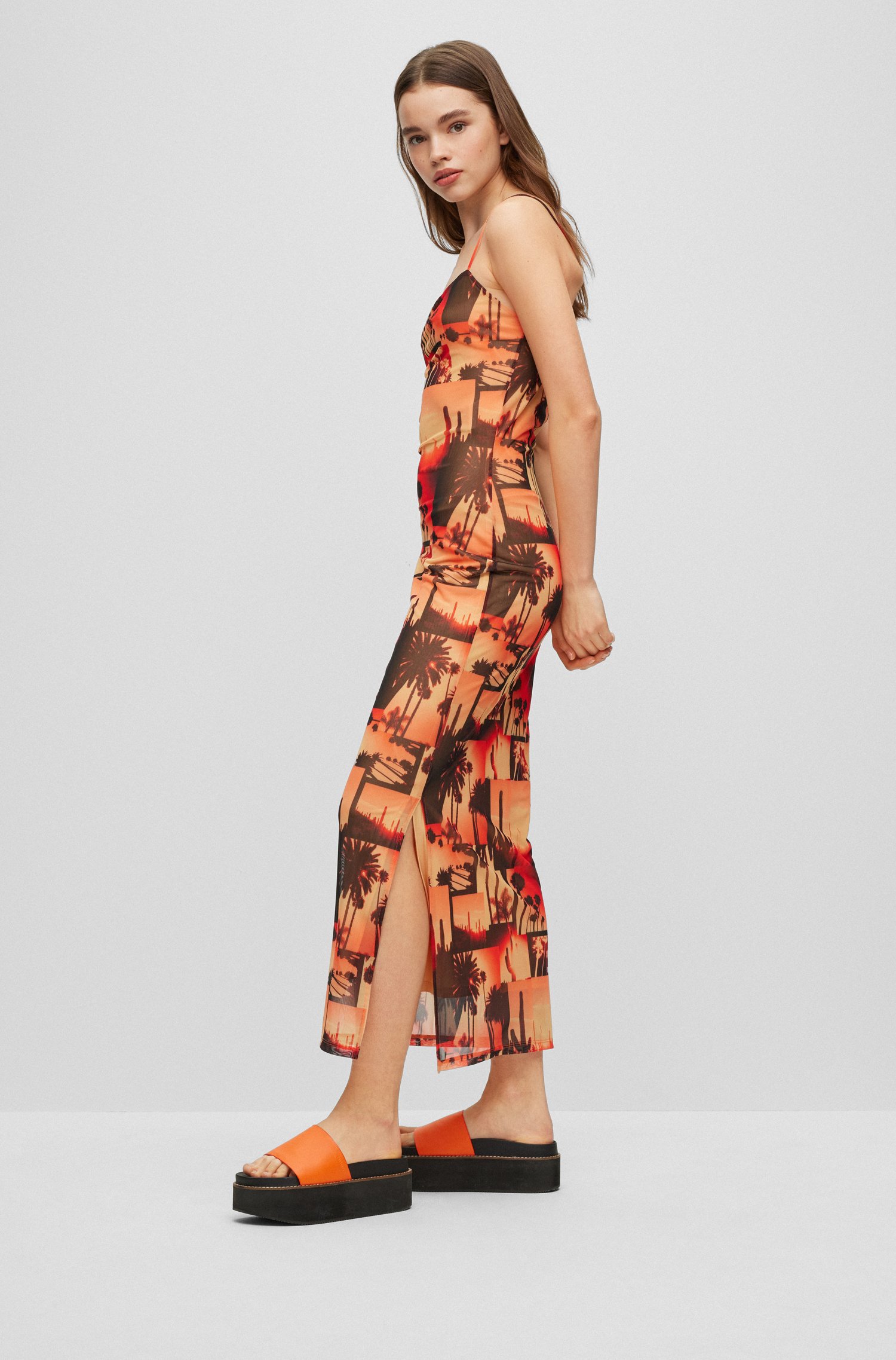 HUGO Printed Stretch Mesh Midi Dress Nalinda