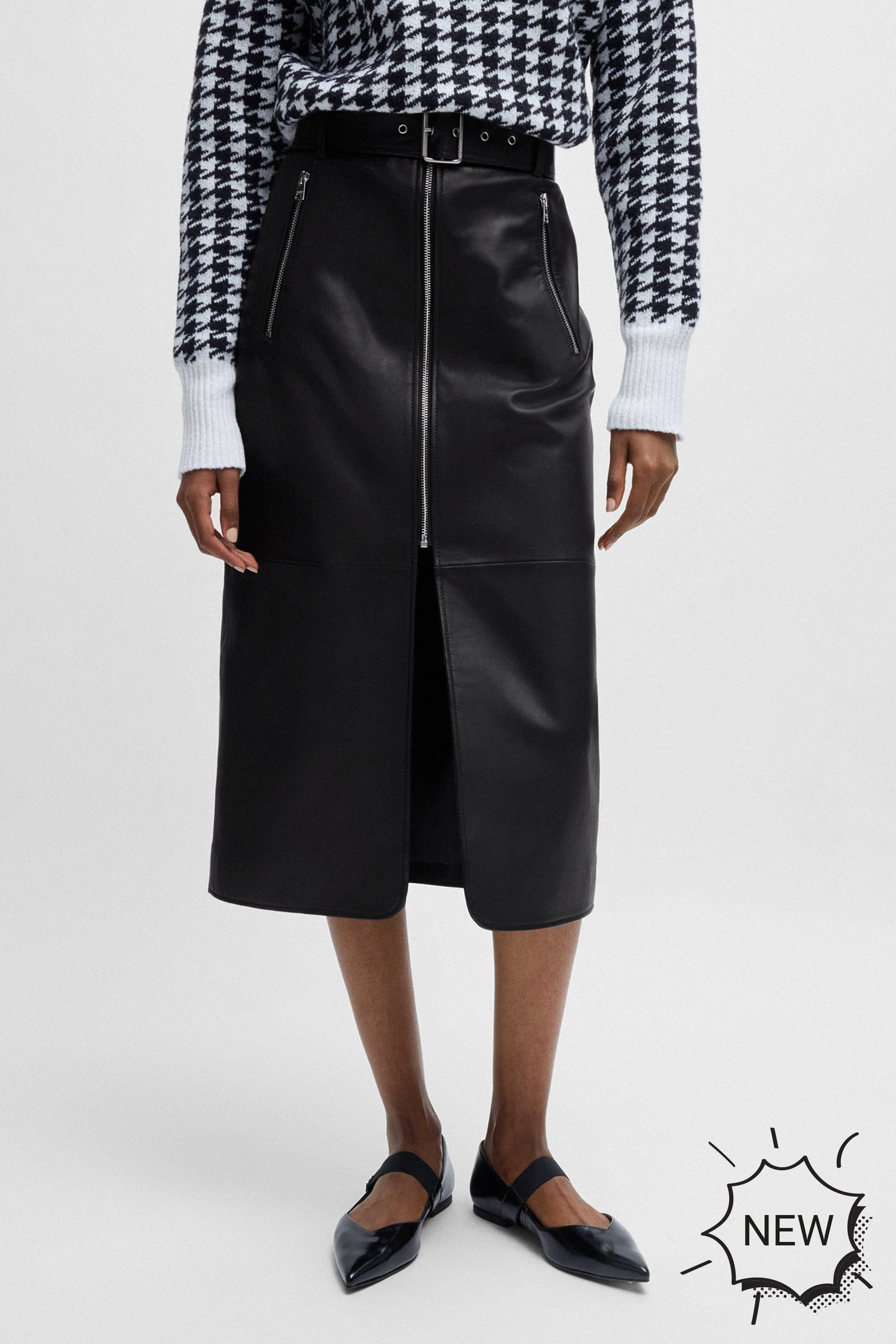 HUGO Leather Midi Skirt Leomila