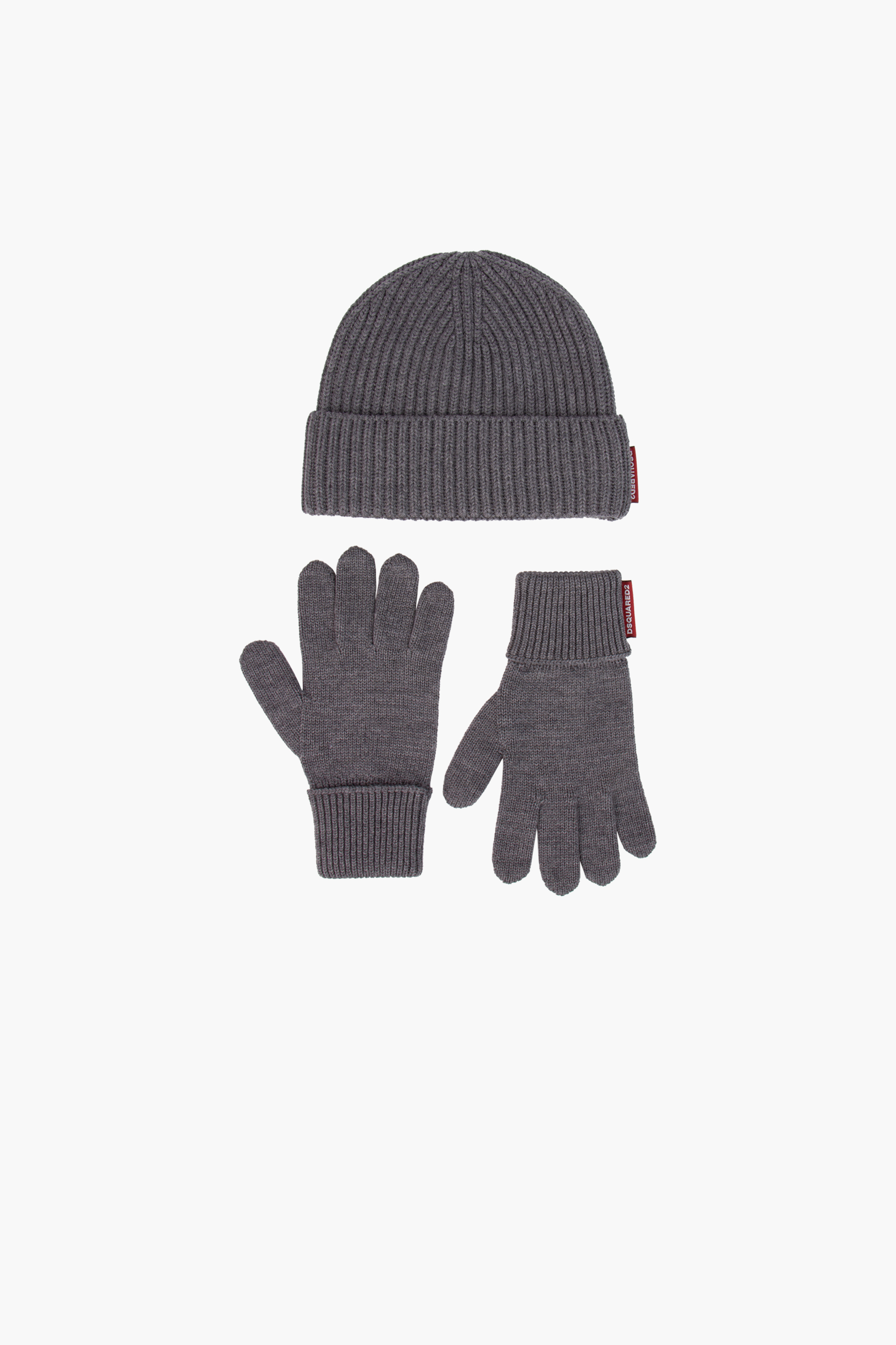 DSQUARED2 Wool Beanie & Gloves Warmy Knit Set