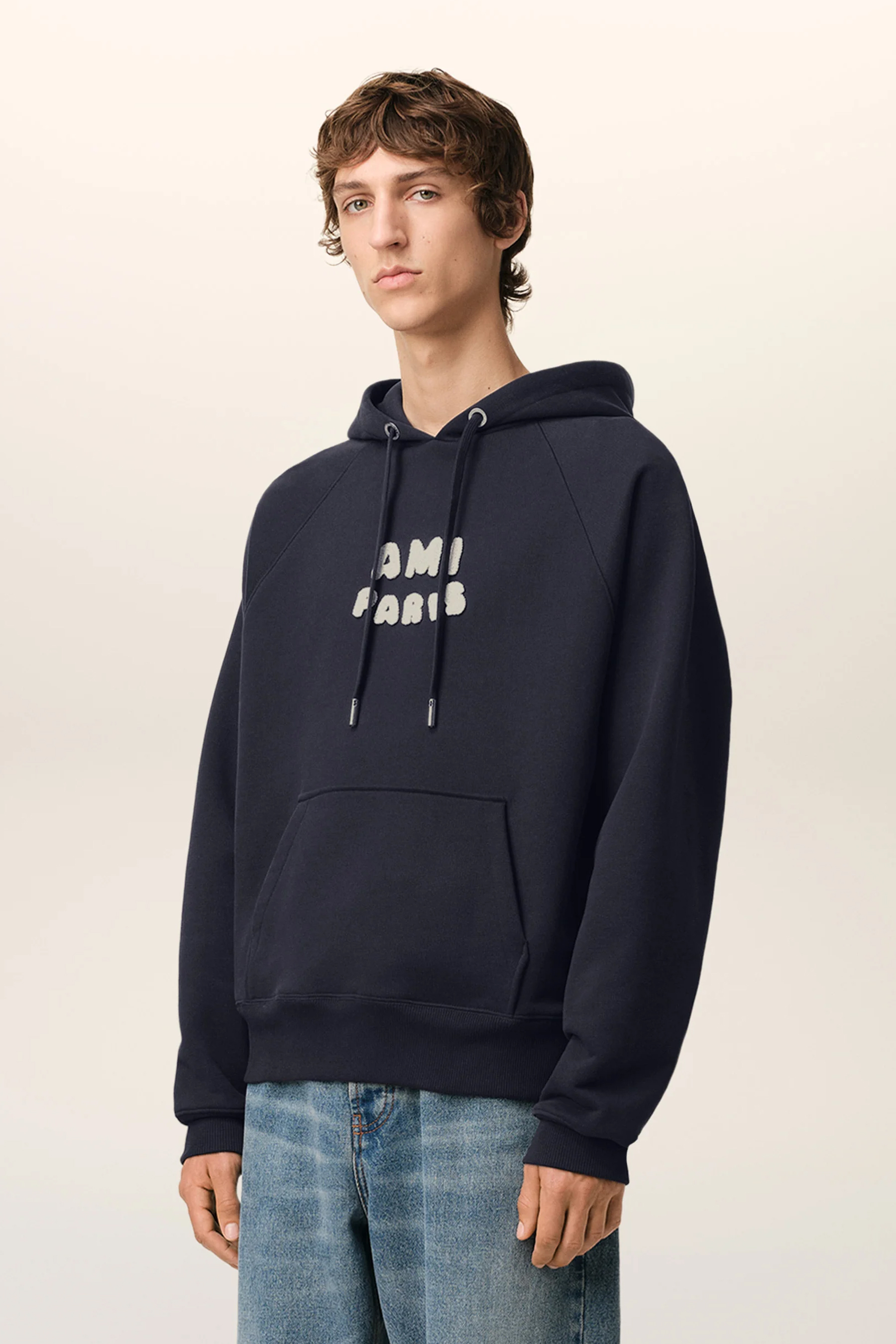 AMI PARIS Boxy Fit Organic Cotton Fleece Hoodie