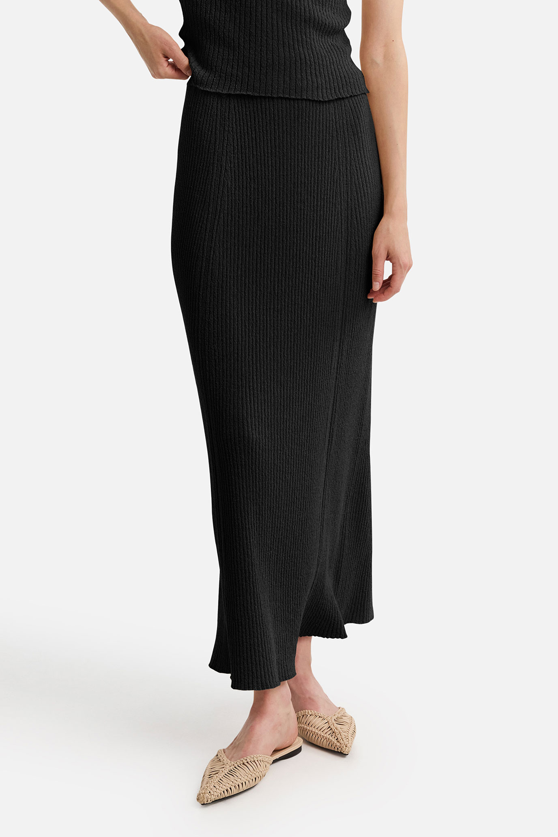 IHEART Regular Fit Ribbed Cotton Blend Maxi Skirt Irmala