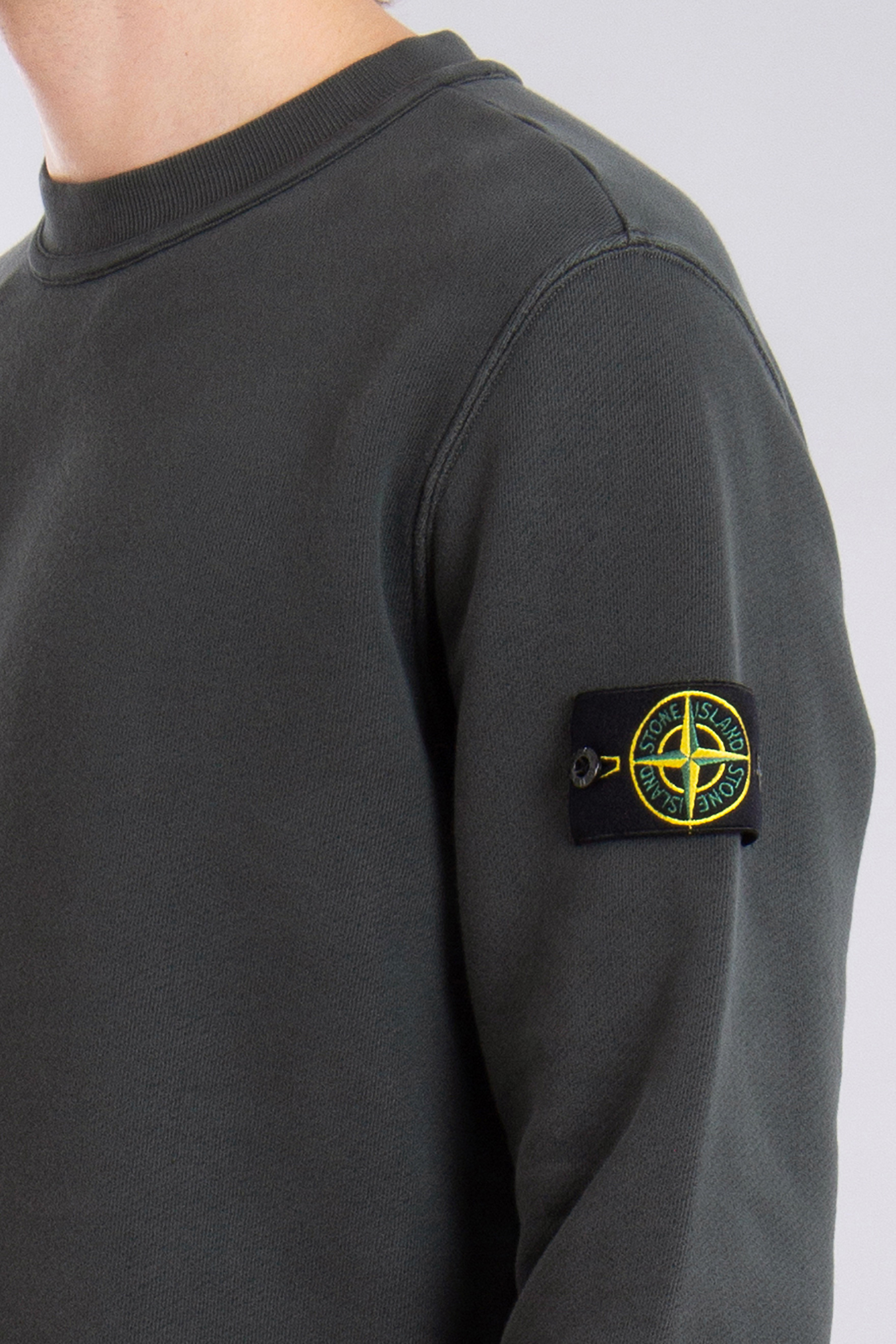 STONE ISLAND 'Old' Effect Organic Cotton Diagonal Fleece Sweatshirt