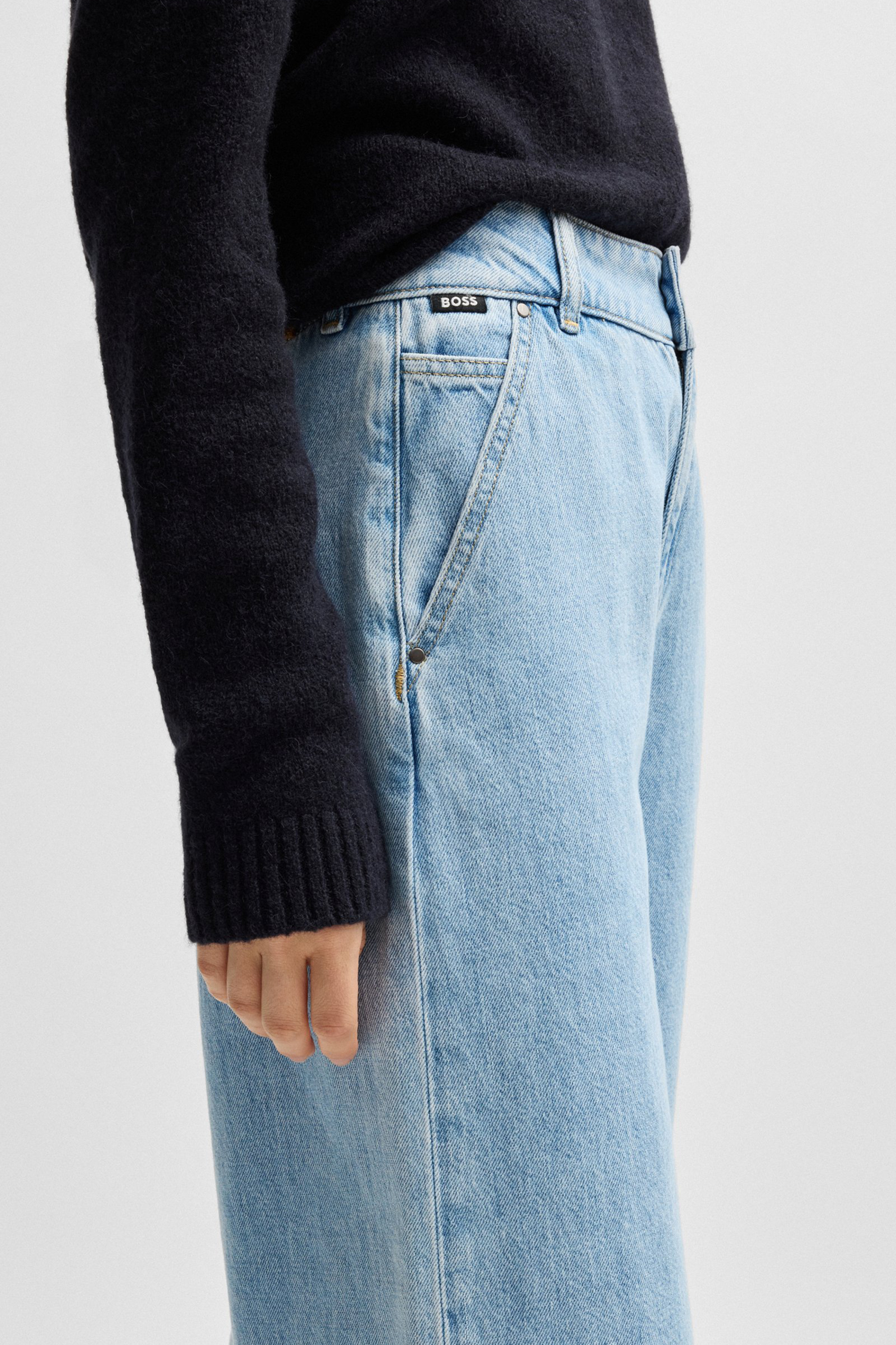 BOSS Cropped Wide Leg Cotton Denim Jeans Sorcerous