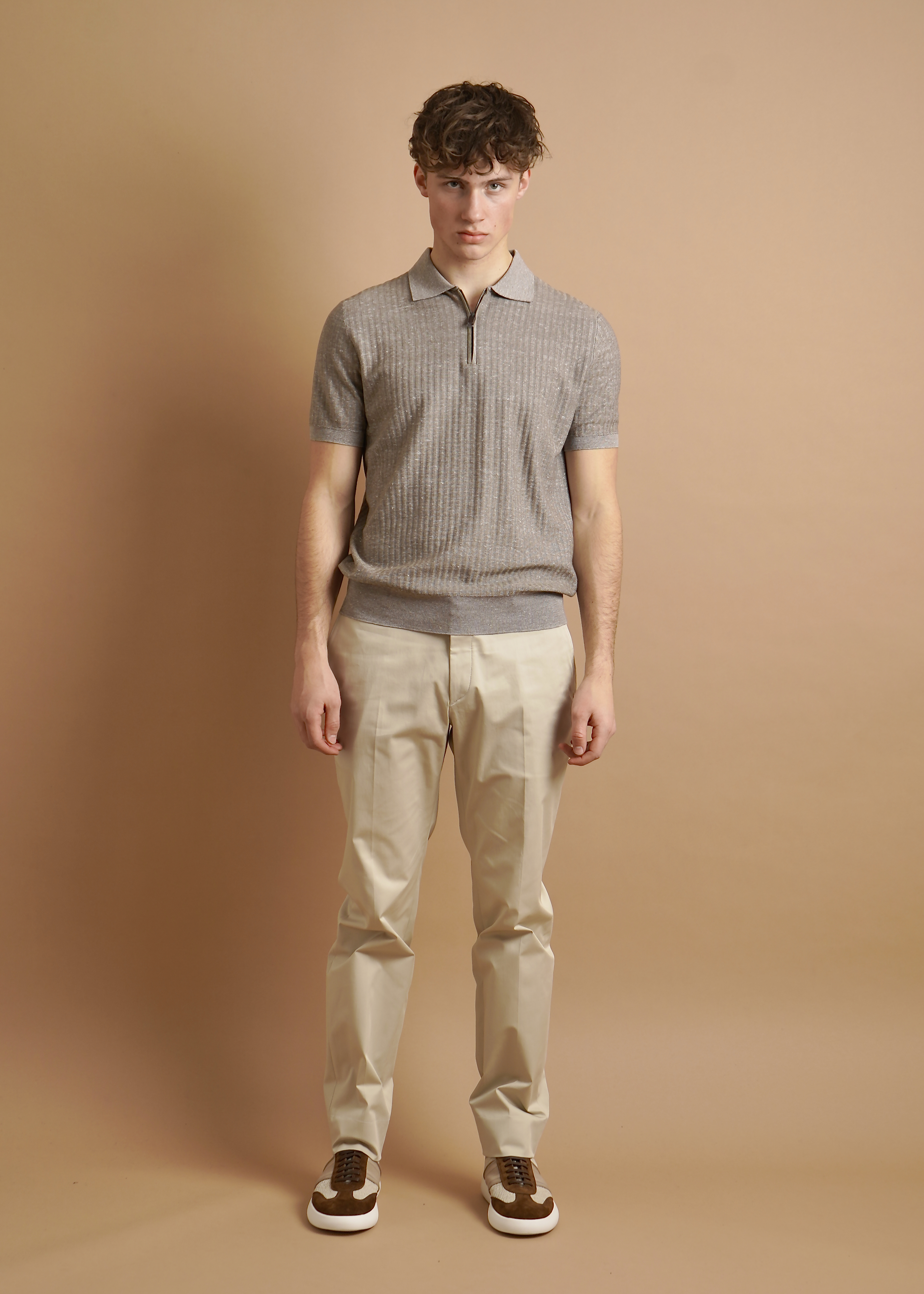 BRIONI Cotton Linen Blend Knit Polo