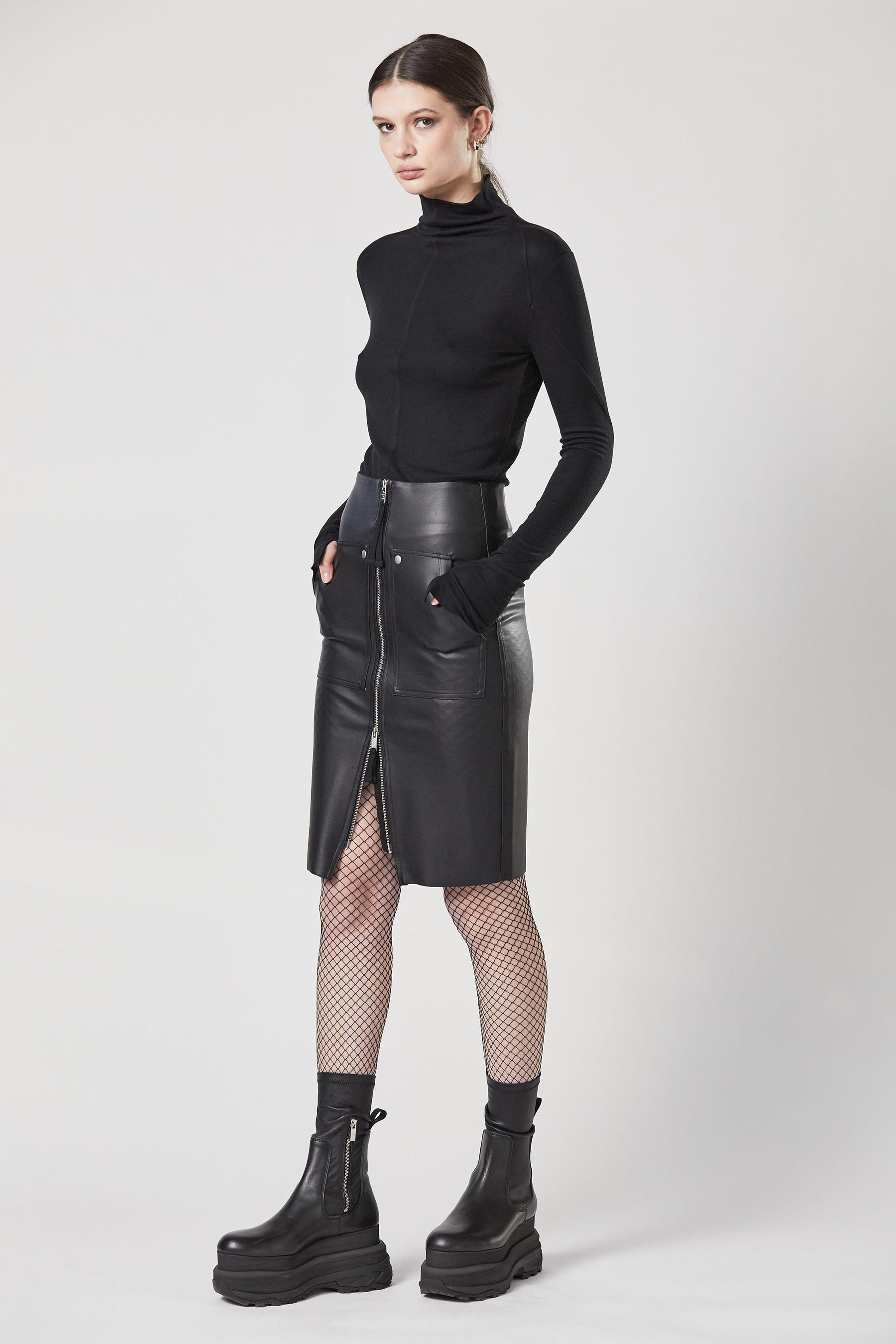 THOM KROM Coated Viscose-Nylon Stretch Skirt