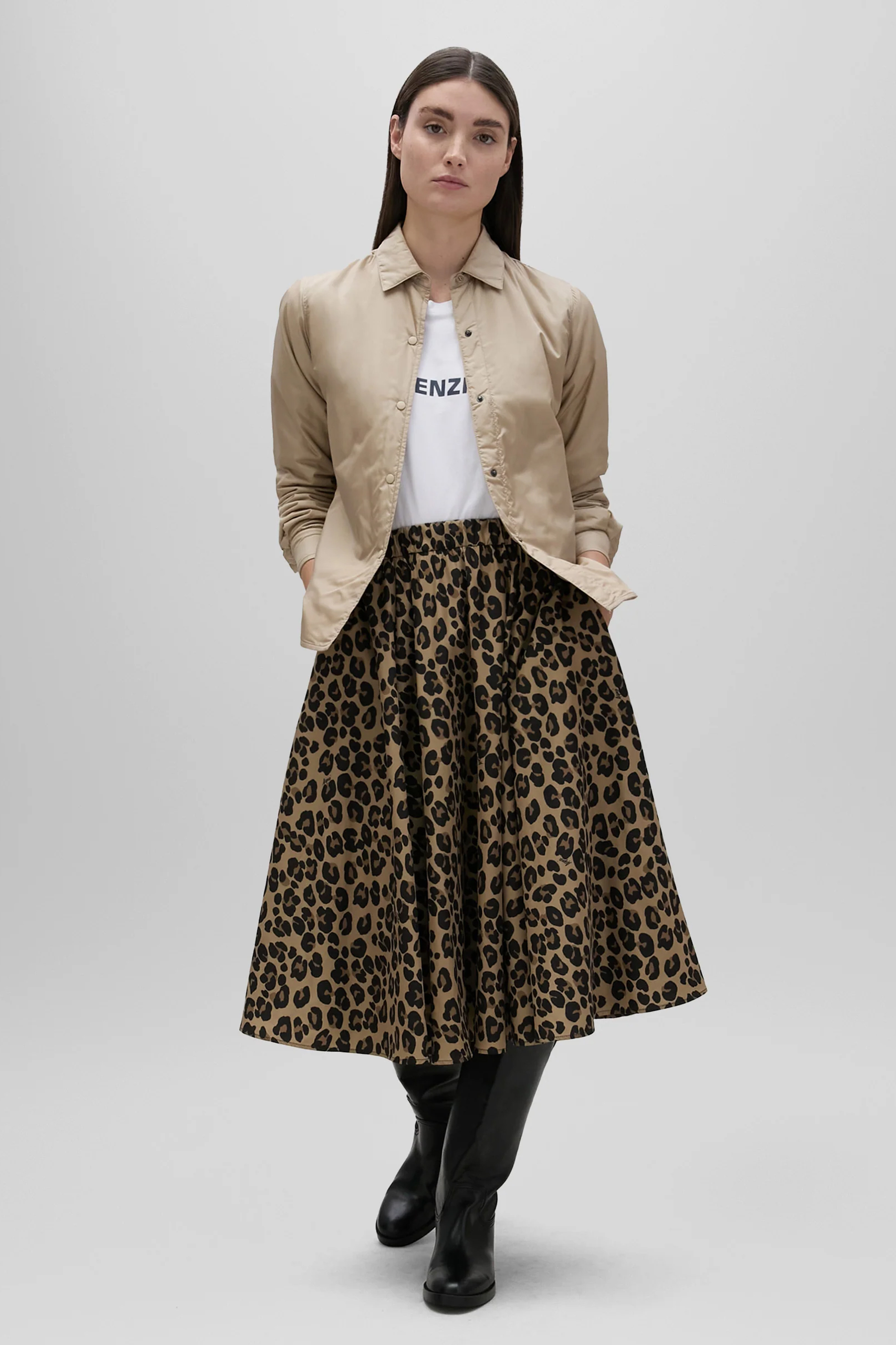 ASPESI Leopard Print Technical Fabric Skirt