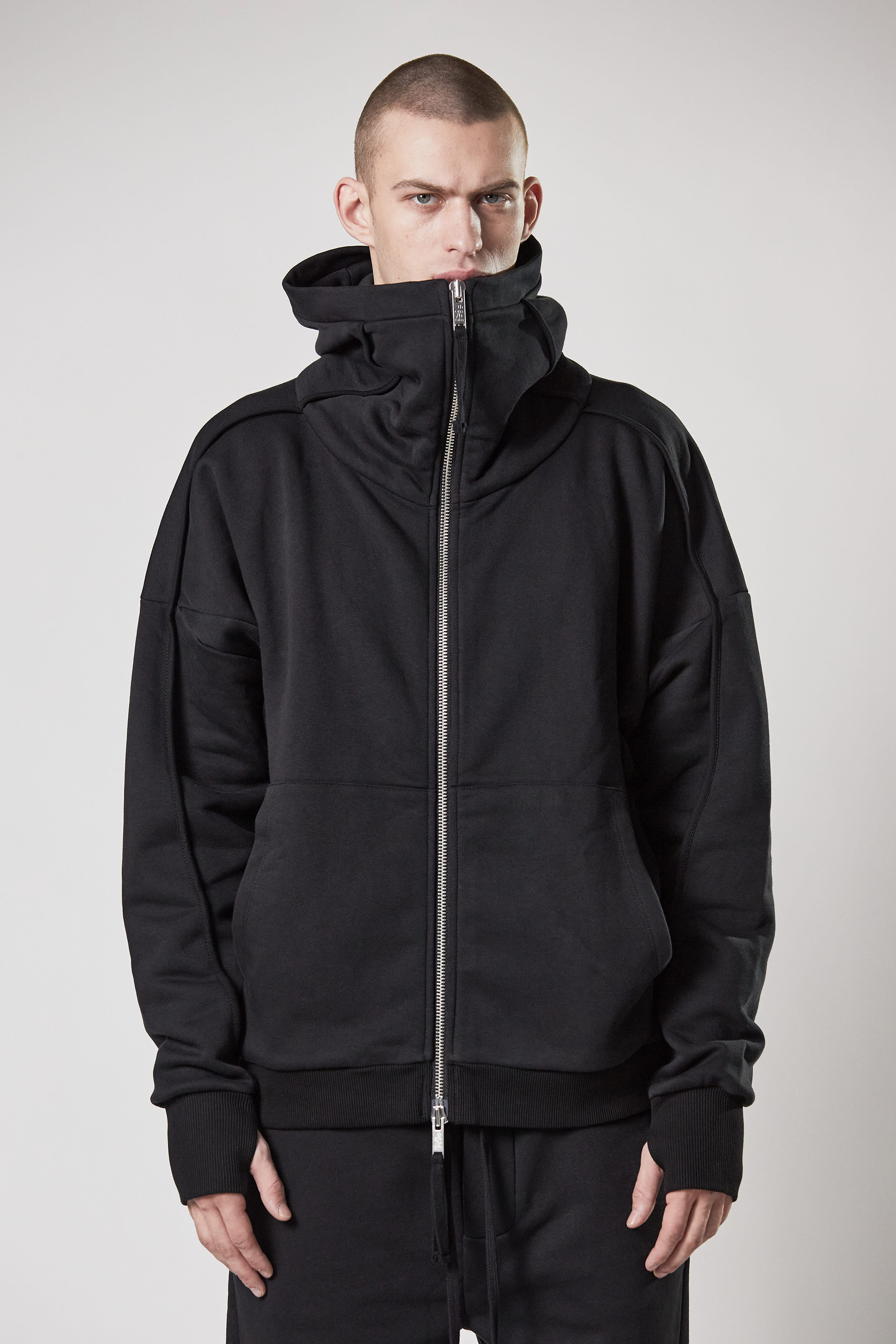 THOM KROM Hooded Cotton Blend Zip Jacket