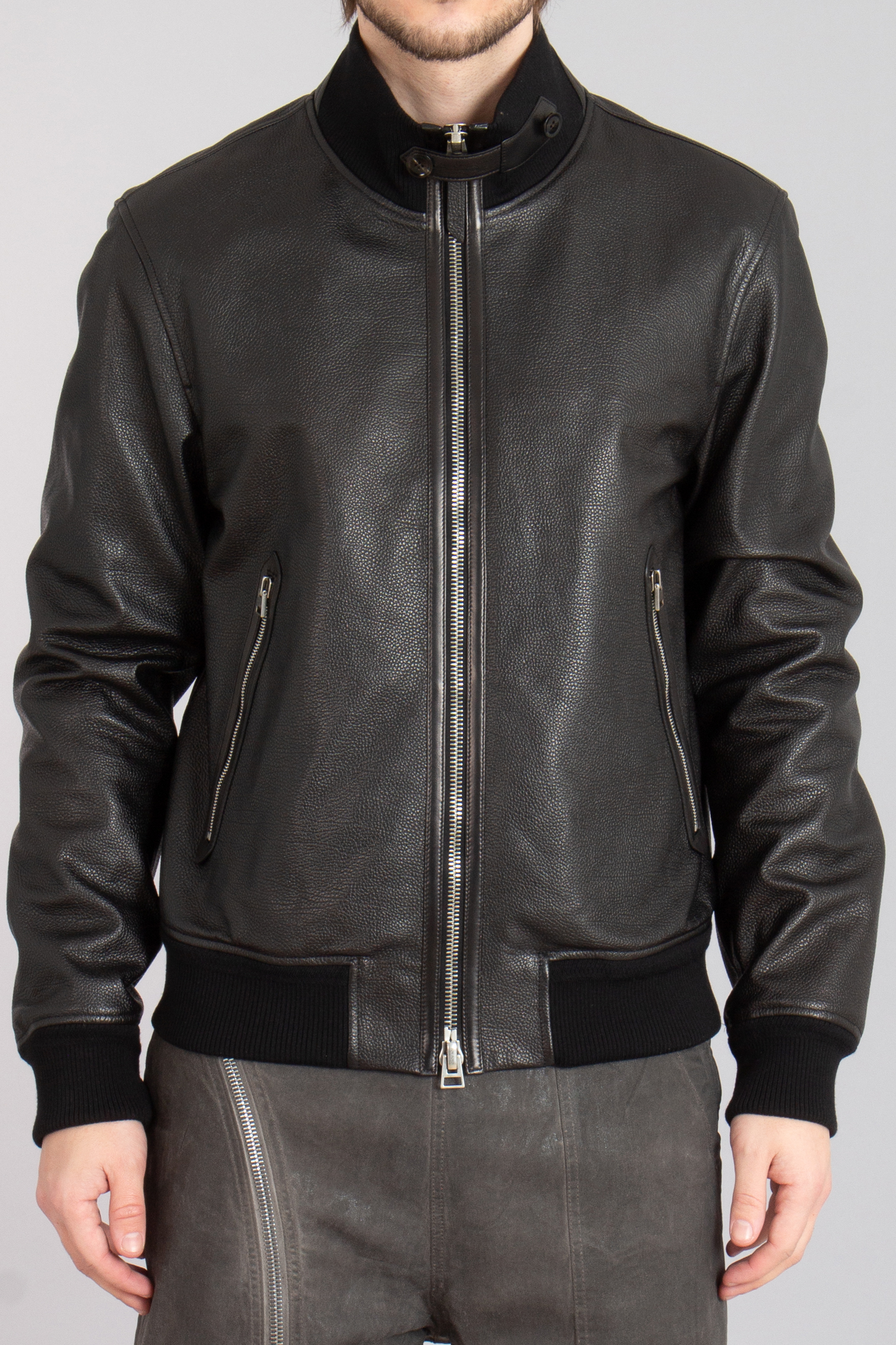 TOM FORD Grained Leather Funnel Bomber Jacket