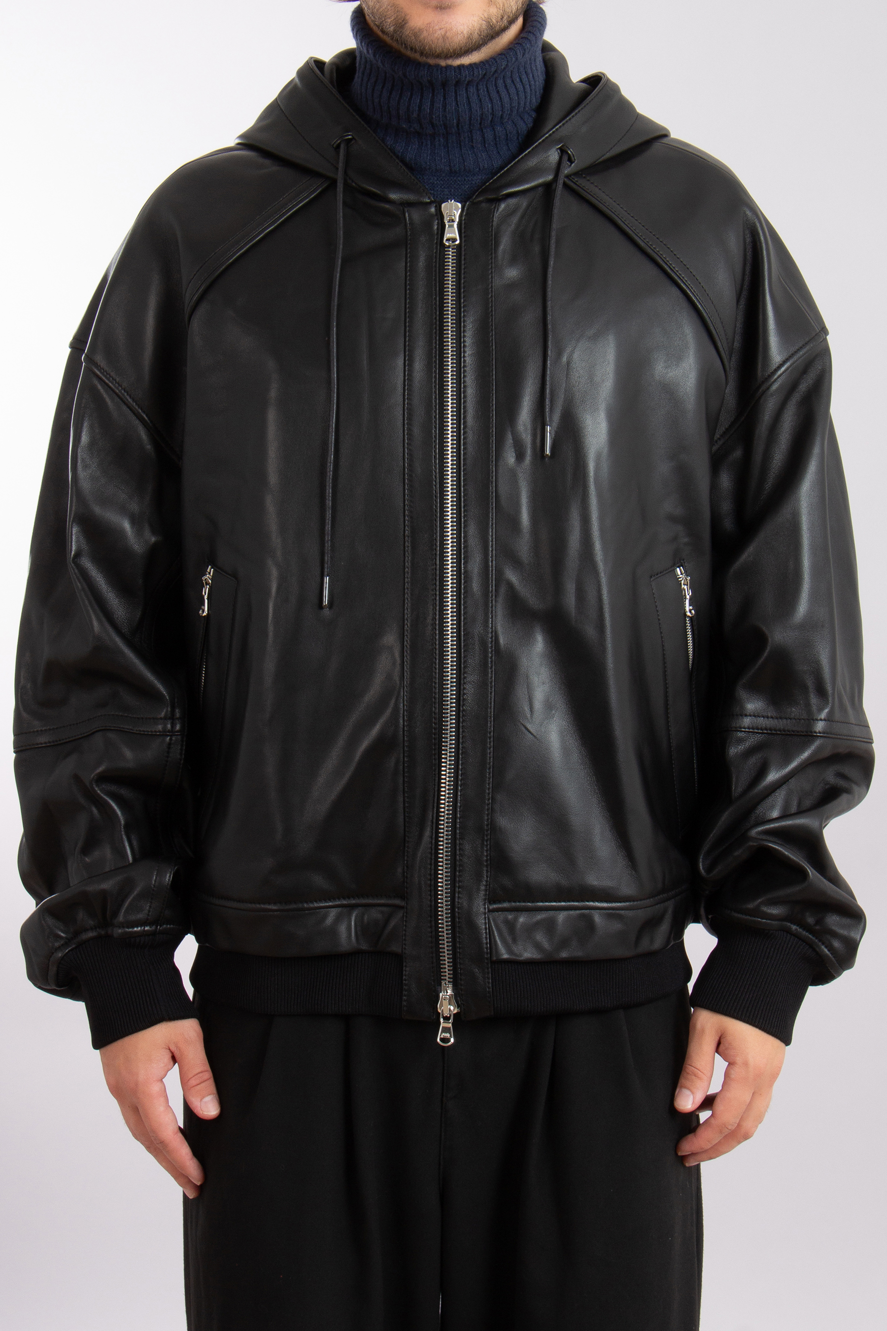 JUUN.J Hooded Sheep Leather Jacket