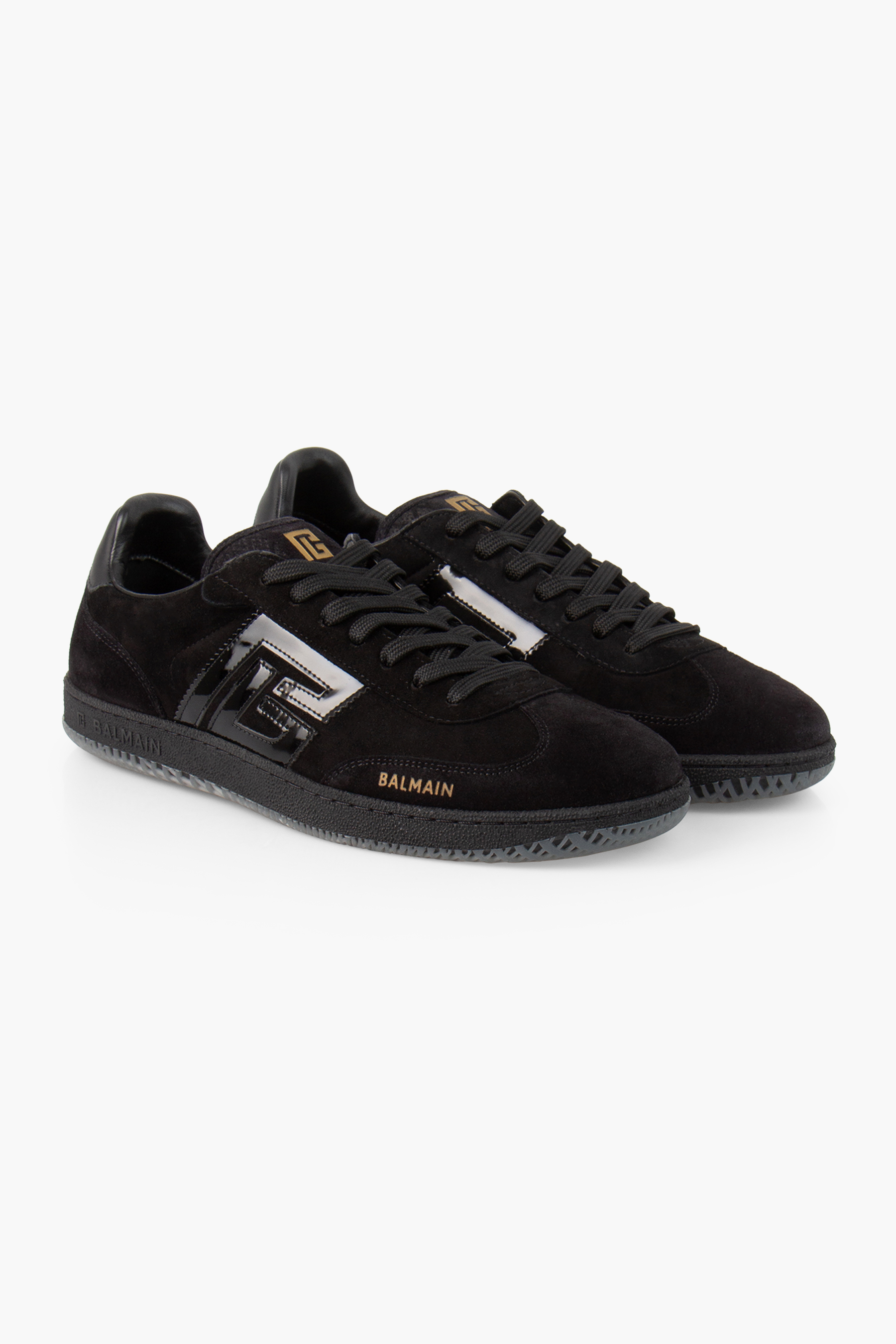 BALMAIN Suede & Patent Leather Sneakers Swan