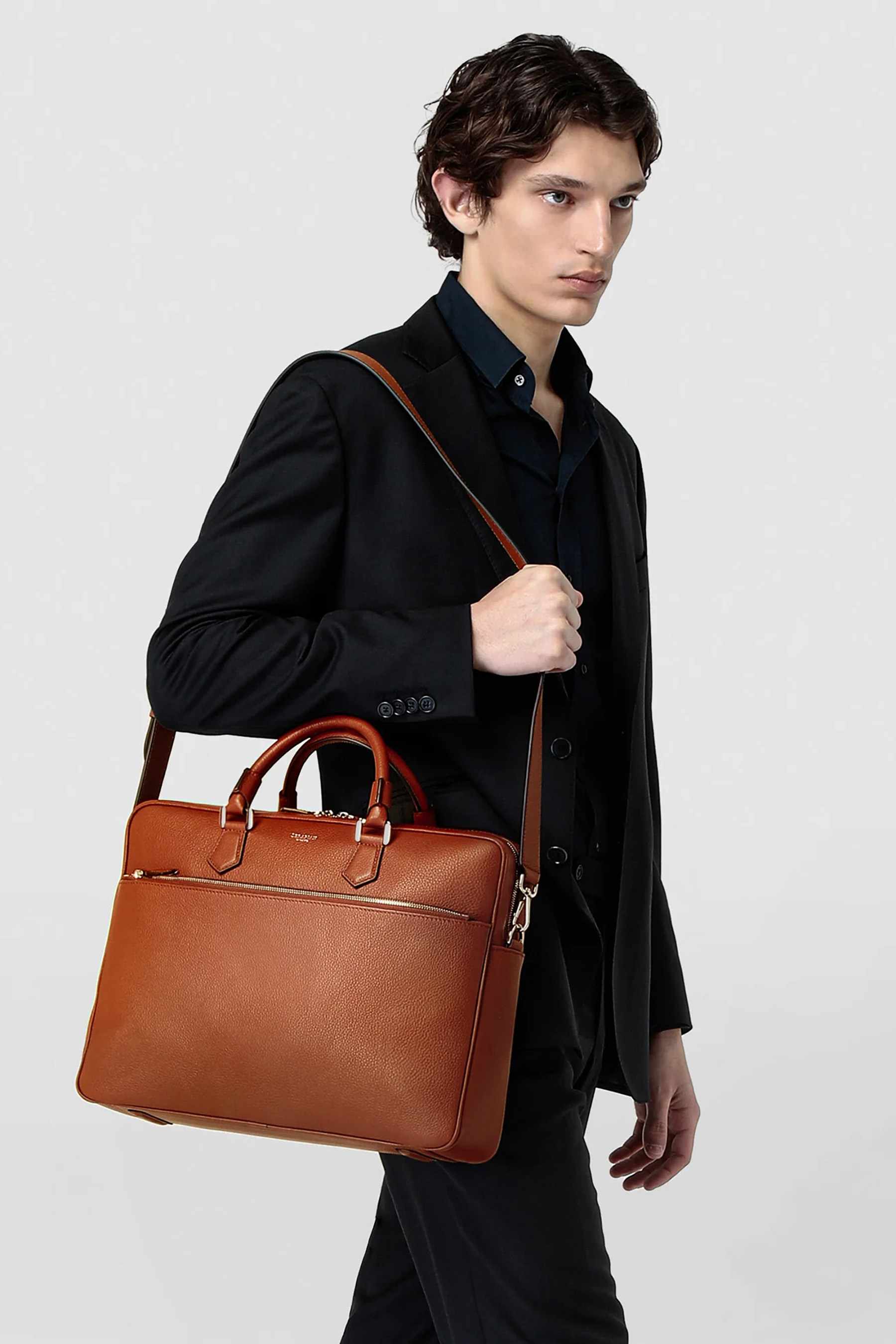 SERAPIAN Slim Cashmere Leather Briefcase