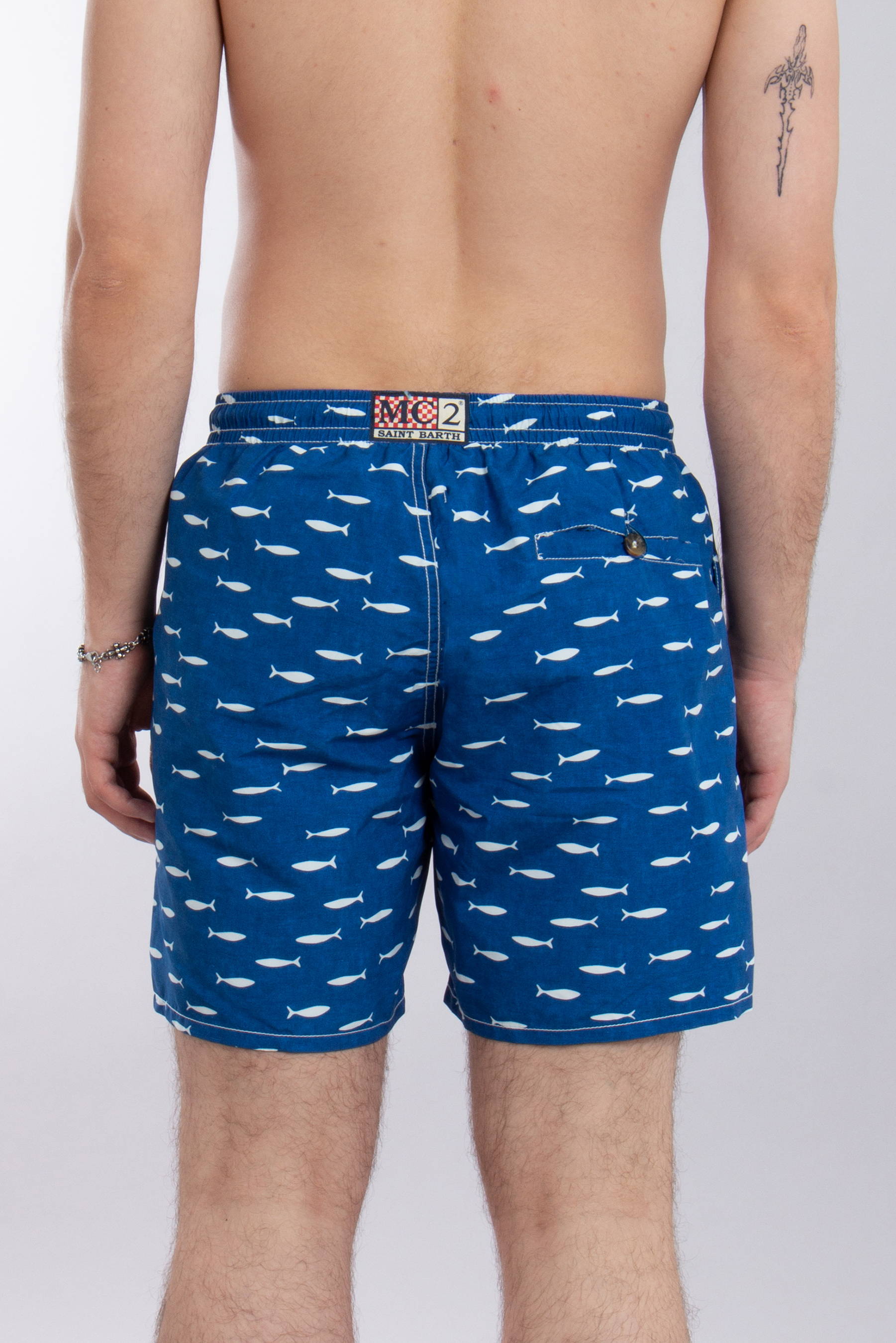 MC 2 SAINT BARTH Indigo Sardine Print Swim Shorts Caprese 