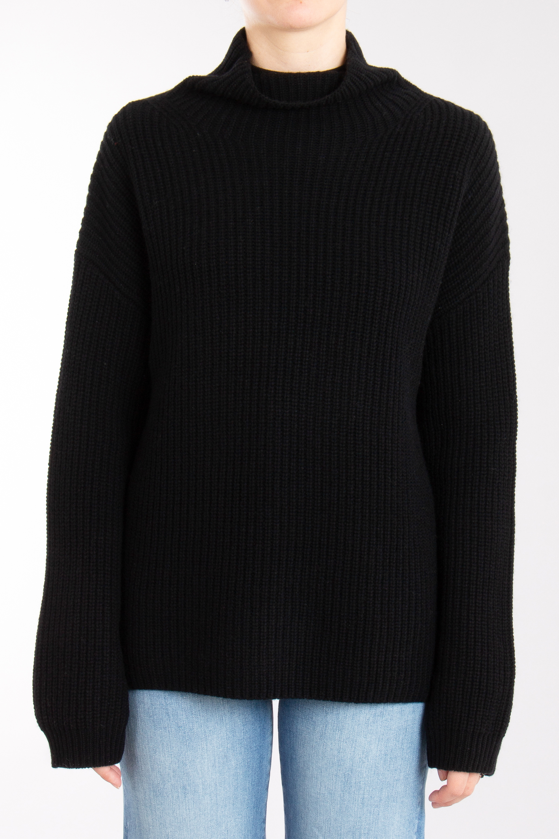 0039 ITALY Ribbed Cashmere-Wool Blend Mock Neck Sweater Lona