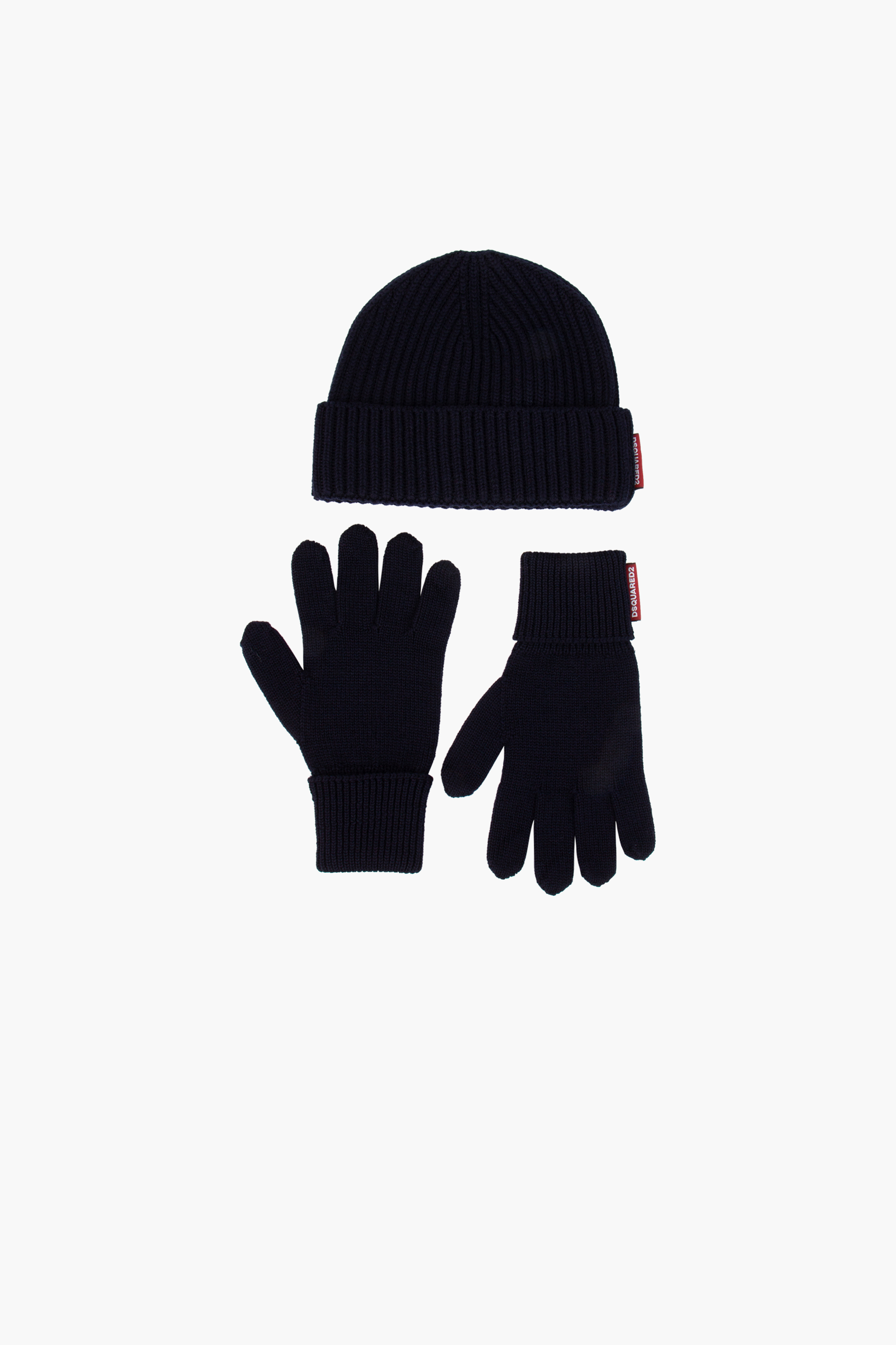 DSQUARED2 Wool Beanie & Gloves Warmy Knit Set