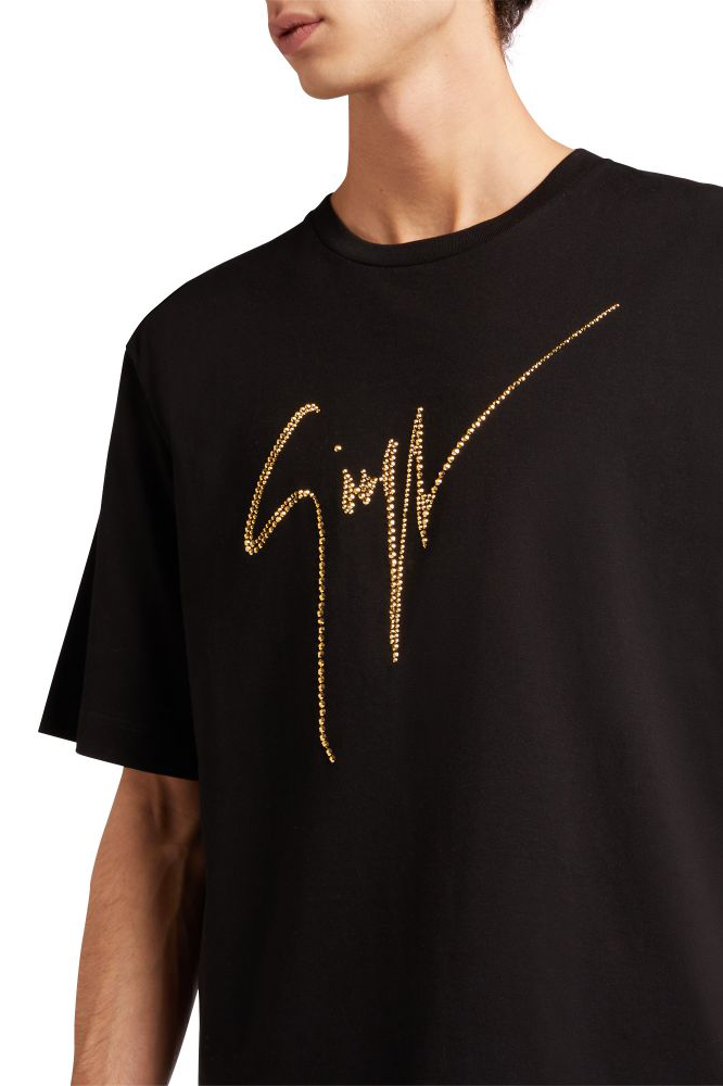 GIUSEPPE ZANOTTI Rhinestone Signature Embroidery T-Shirt