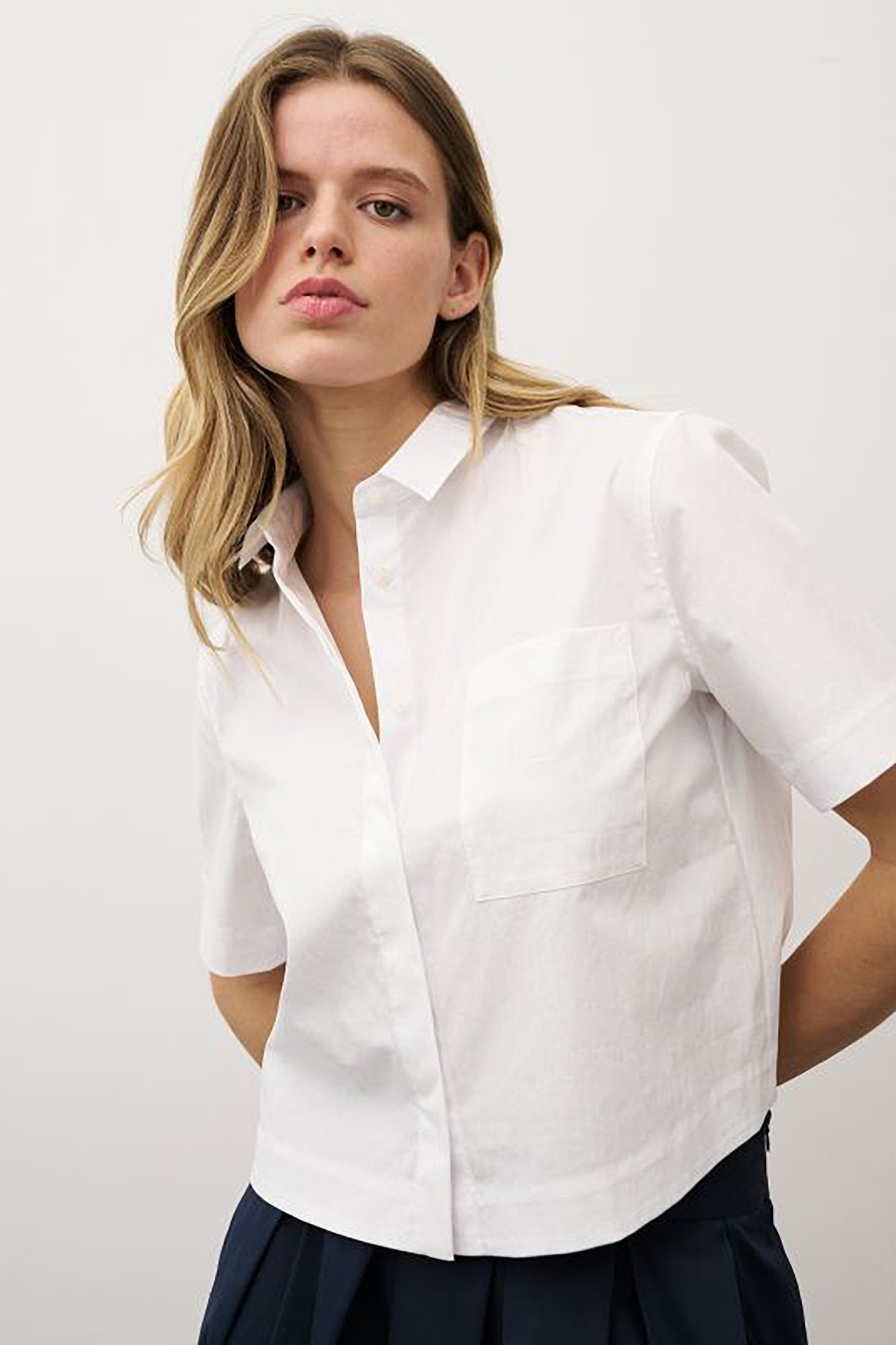 0039 ITALY Cropped Stretch Cotton Blend Poplin Blouse Miranda