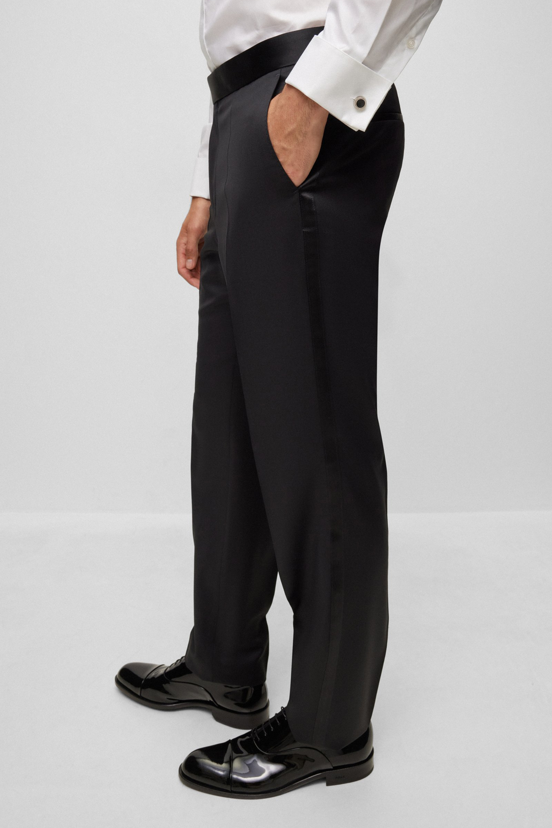 BOSS Virgin Wool Serge Tuxedo Pants H-Lenon