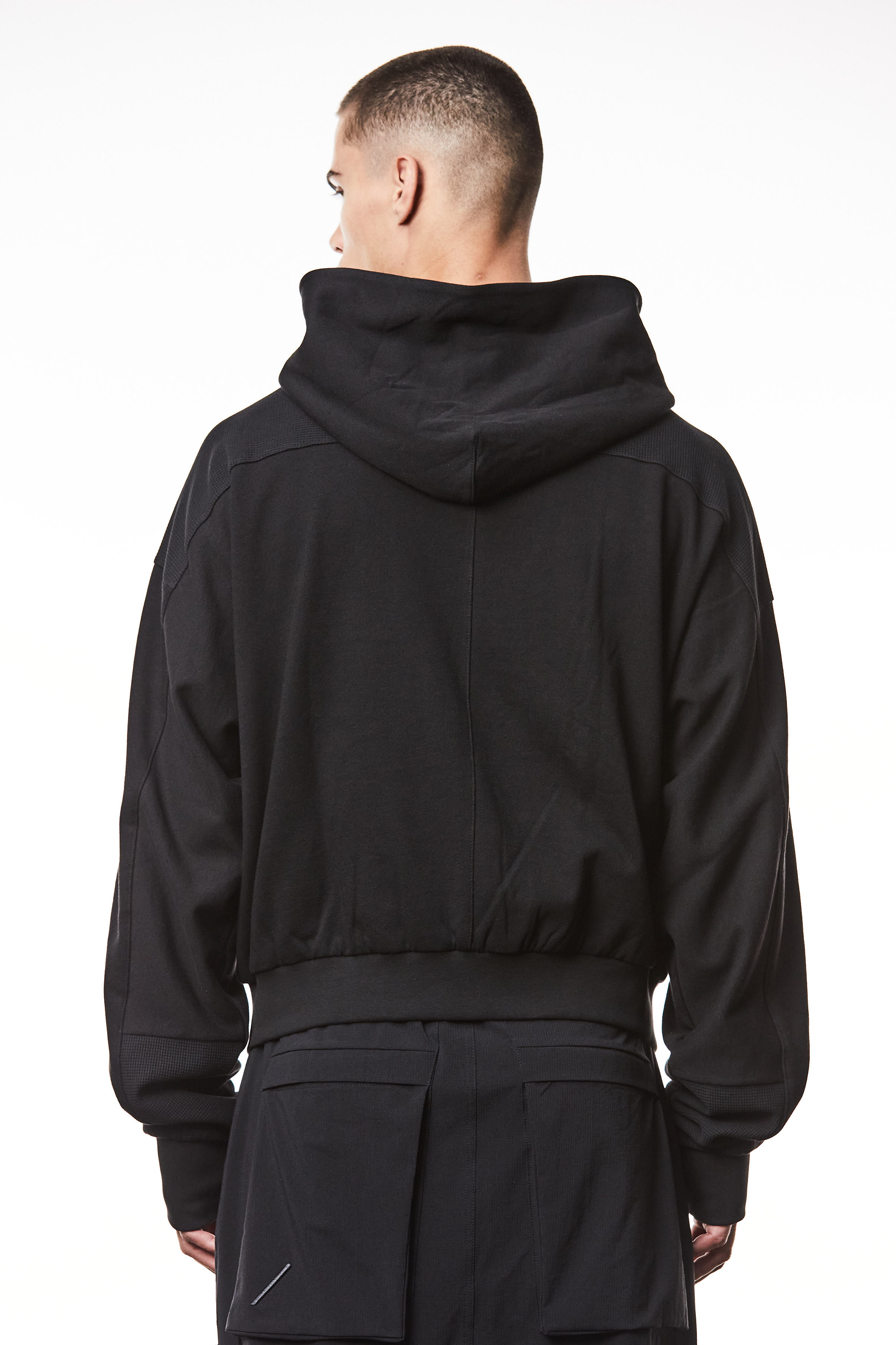 THOM KROM Oversized Cropped Matmix Cotton Jersey Hooded Sweat Jacket