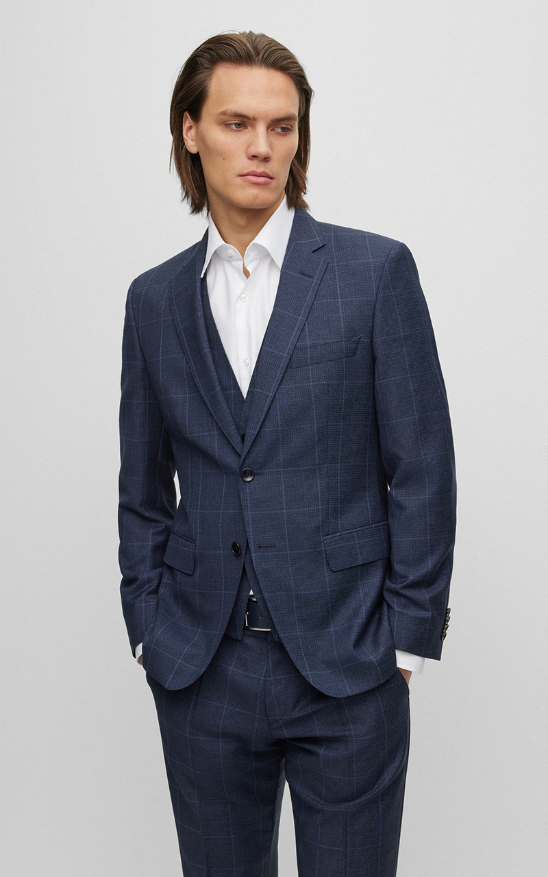 BOSS Virgin Wool Slim Fit Checked Suit 