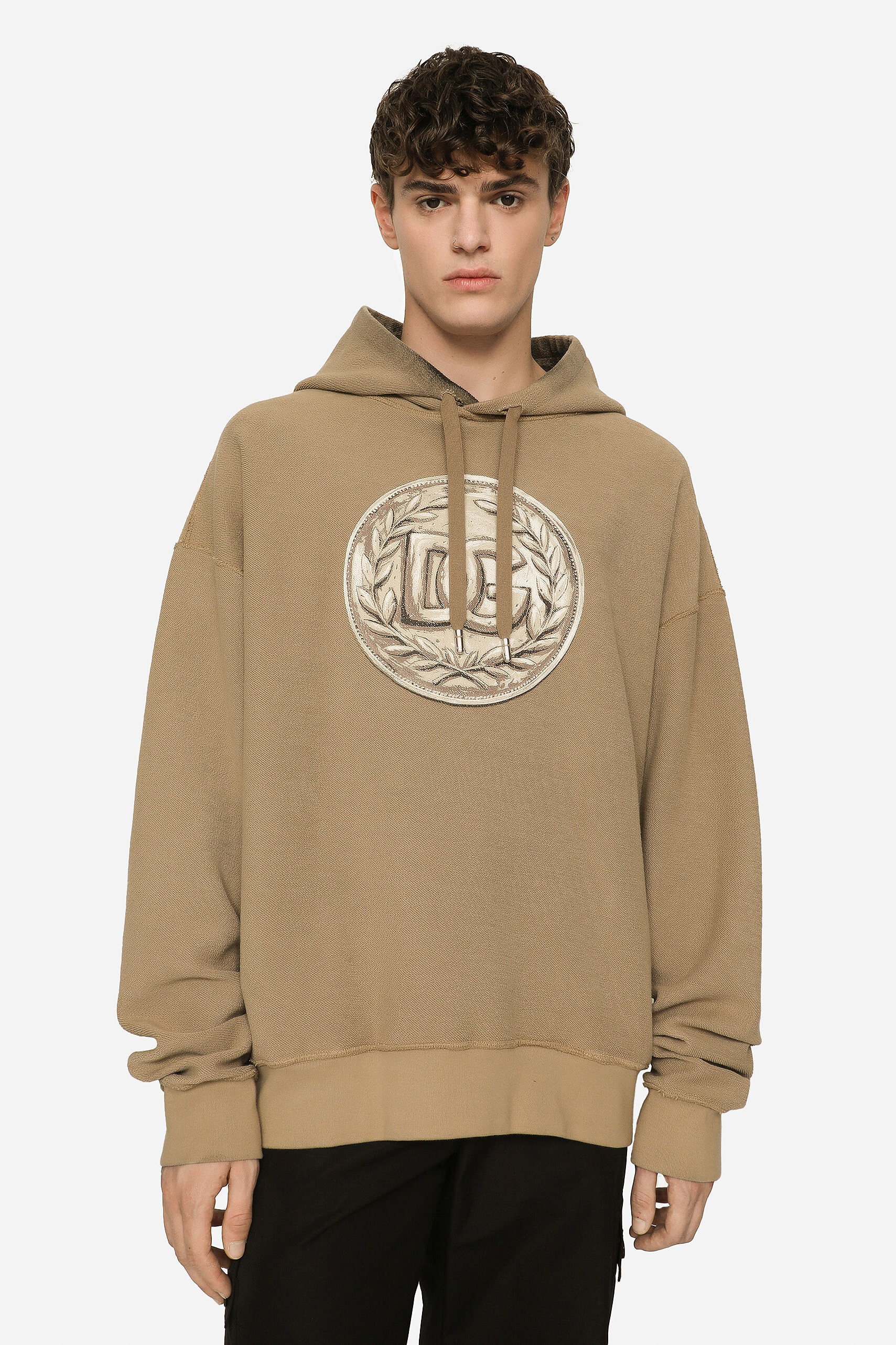 DOLCE & GABBANA Oversized Roman DG Coin Print Cotton Hoodie