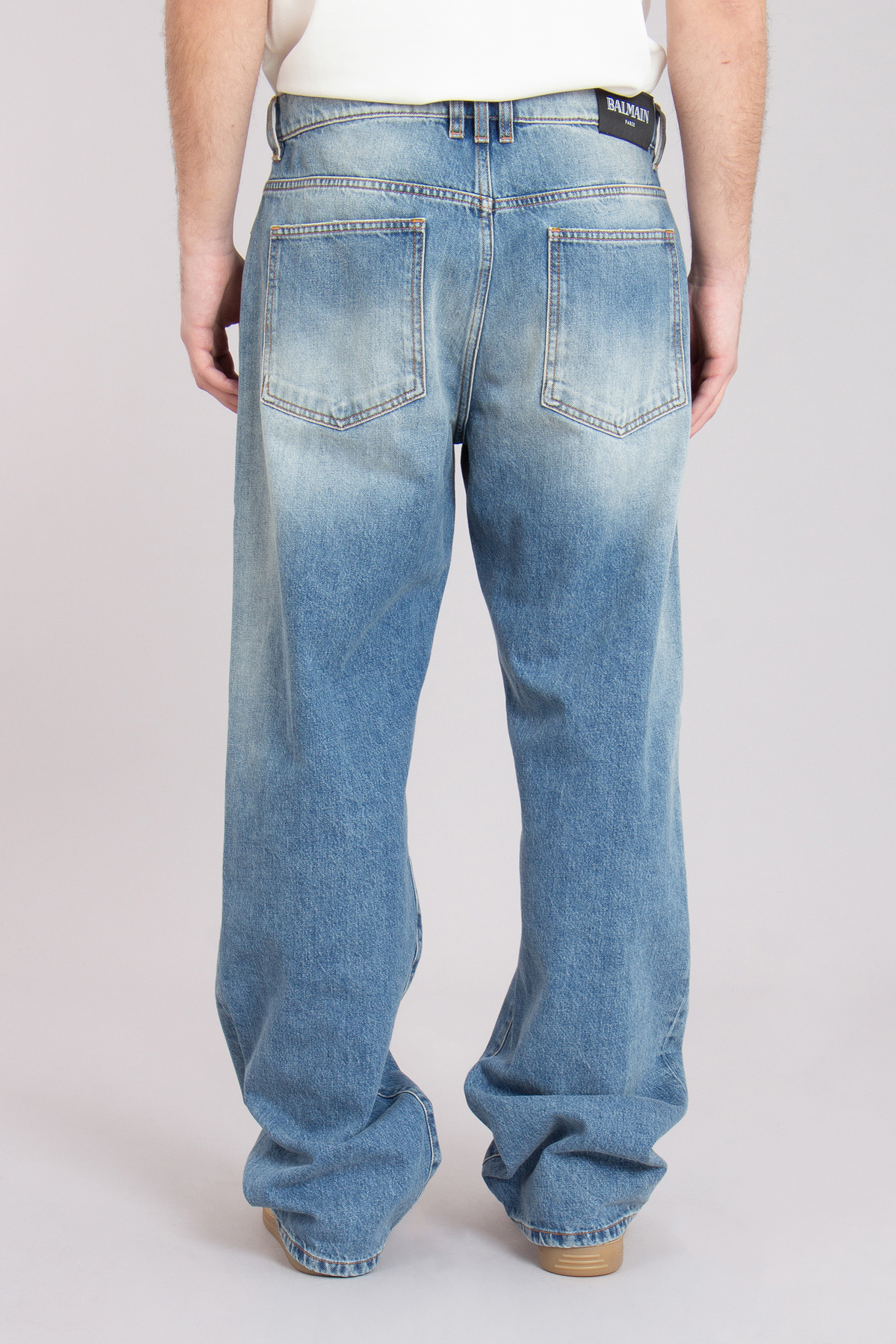 BALMAIN Loose Fit Cotton Denim Jeans